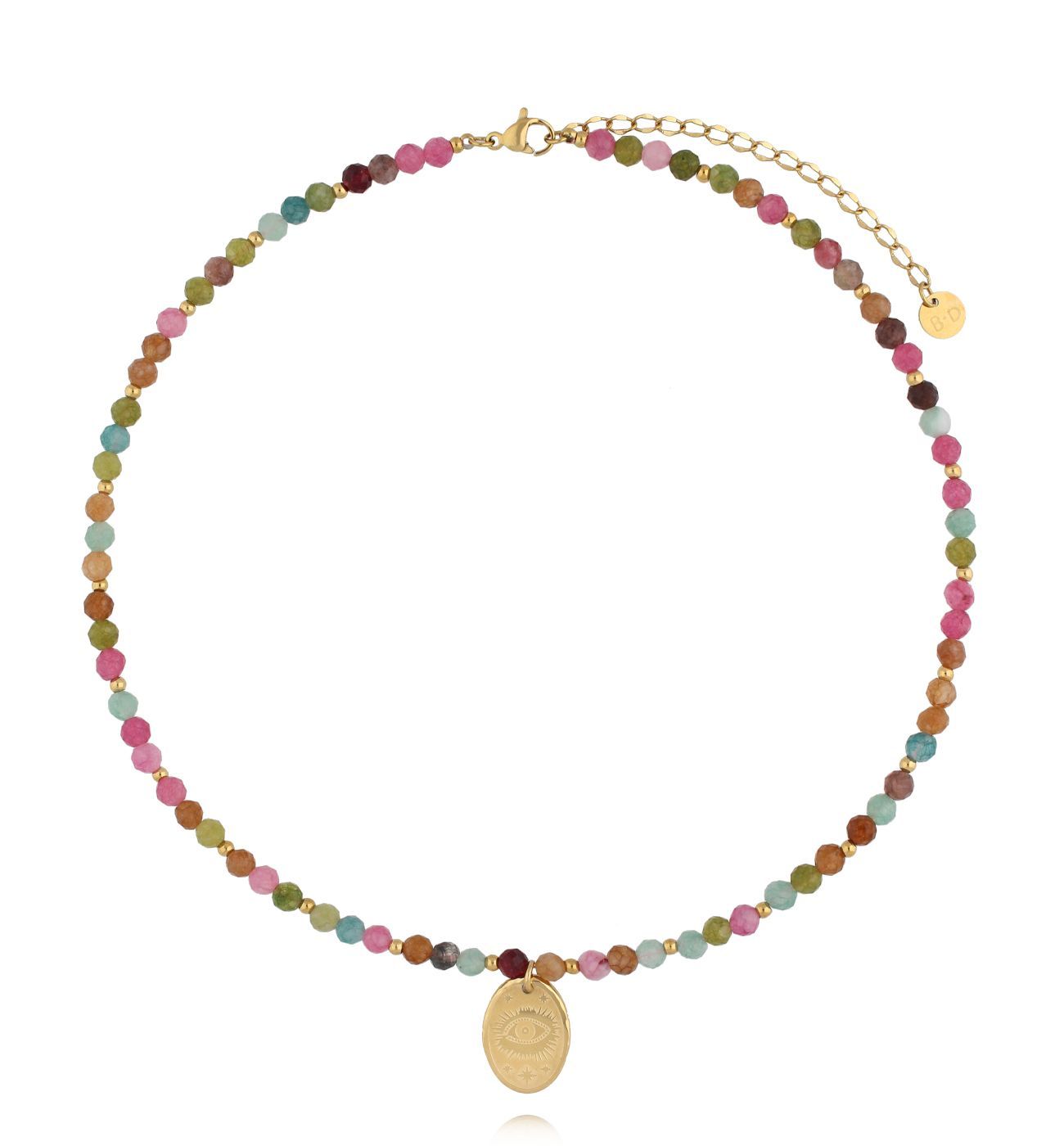 Naszyjnik z kolorowymi turmalinami i zawieszką z okiem NTW1531