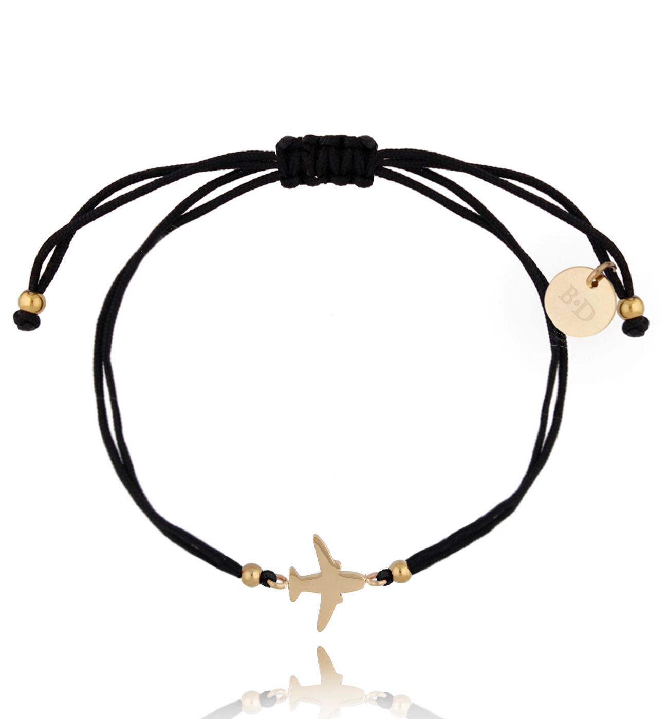 Bransoletka czarno-złota z samolotem Traveler BGL0565 - By Dziubeka