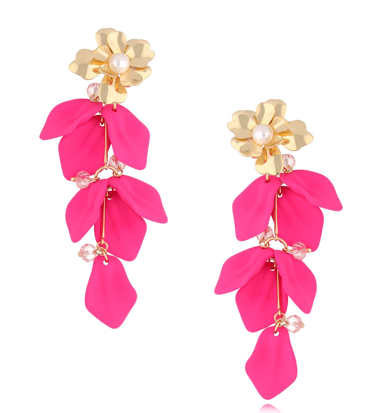 Kolczyki różowe z płatkami i kwiatuszkiem Tatuí KFF0192