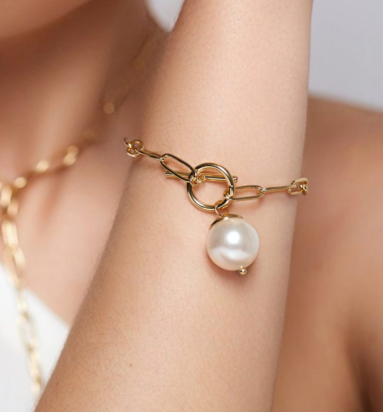 Bransoletka złoty łańcuch z perłą Yoko BRG0252