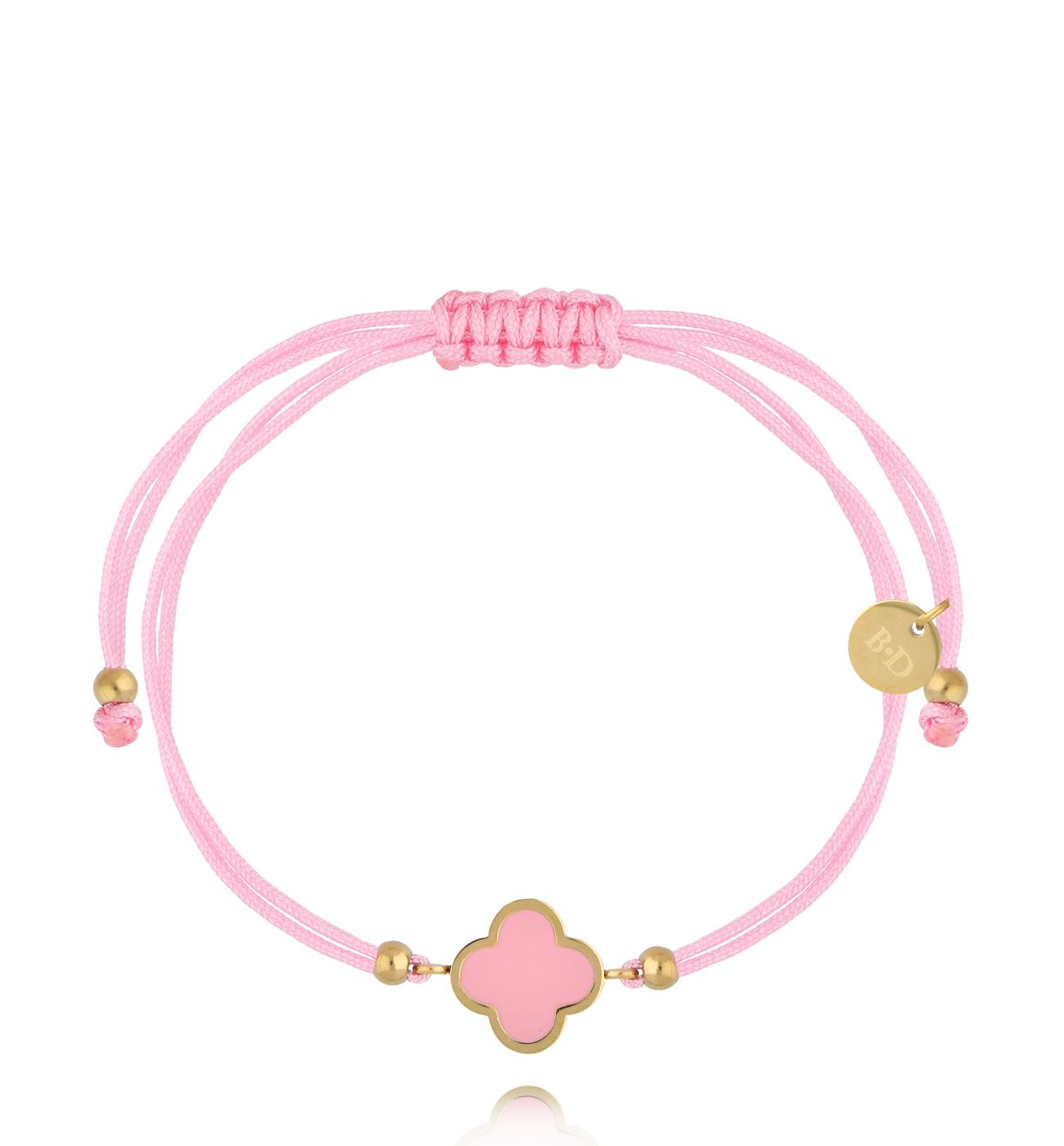 Bransoletka z różowym sznurkiem i koniczynką BGL1079