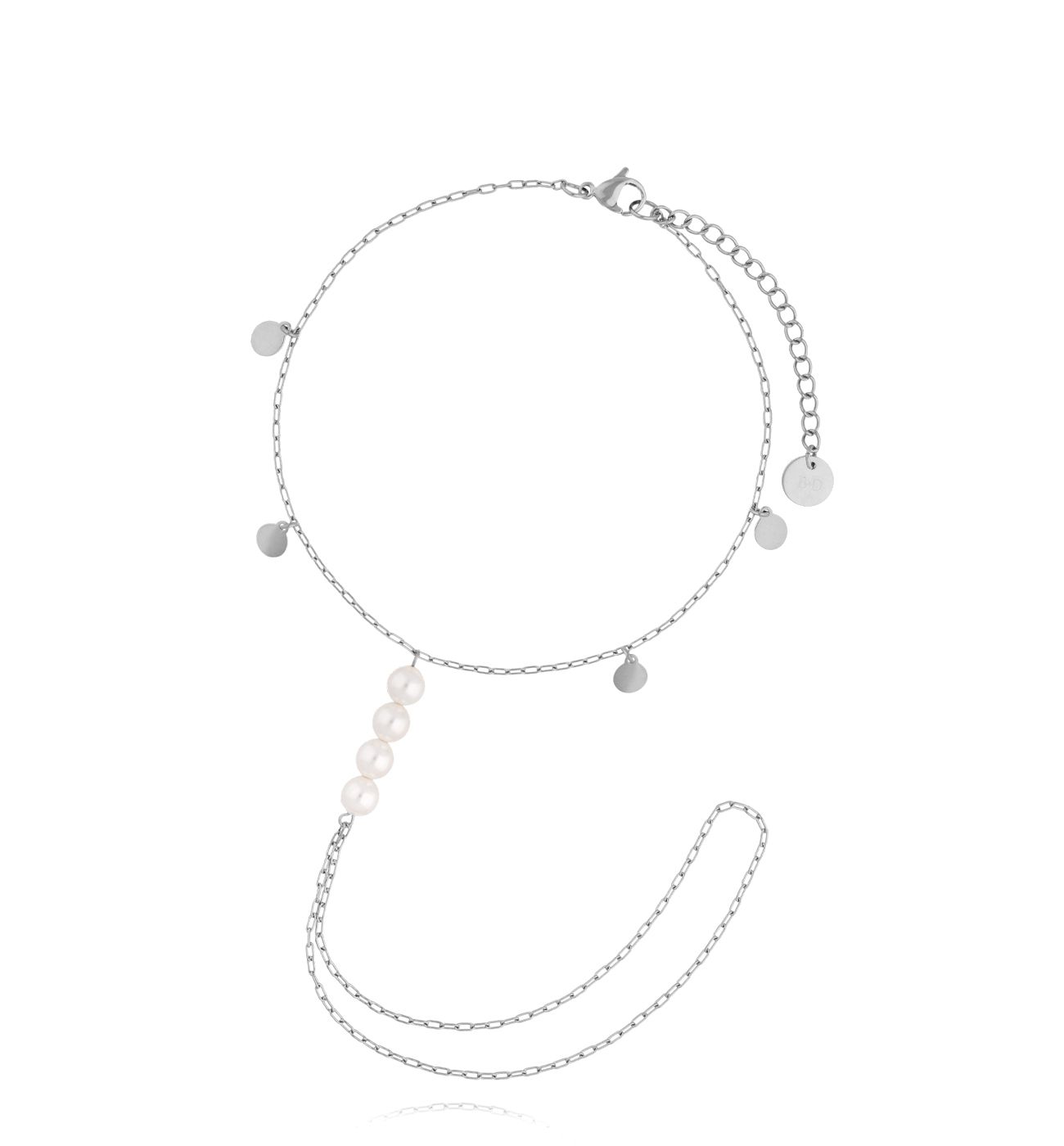 Bransoletka na nogę srebrna z perłami Riviera B - By Dziubeka