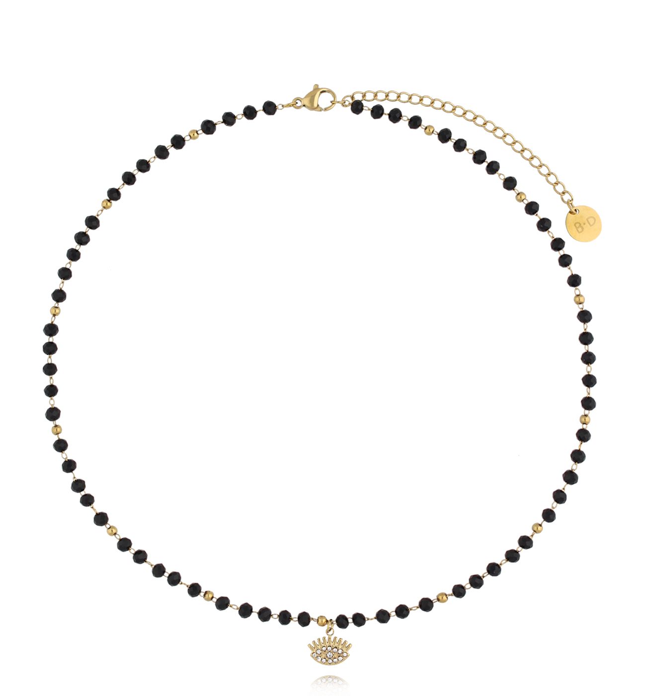 Naszyjnik czarny z kryształkami i zawieszką złoty NSY0434 - By Dziubeka