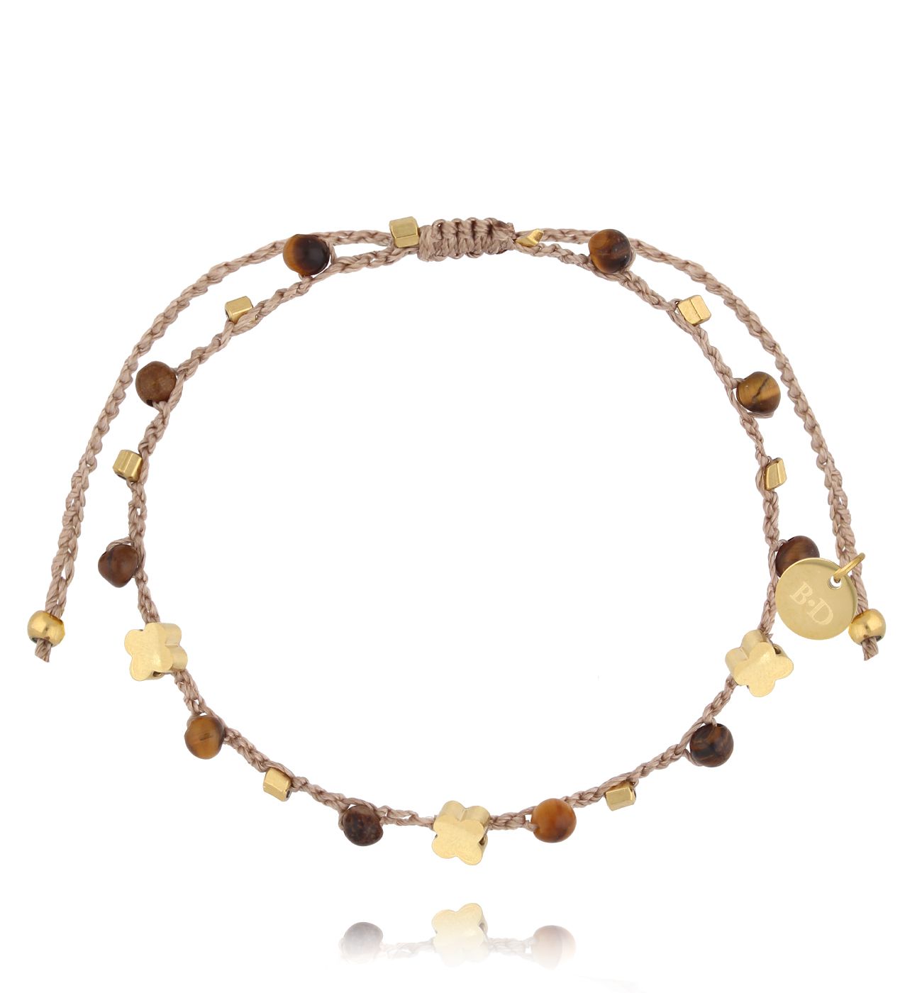 Bransoletka brązowa z kamieniami i sznurkiem Allegro - By Dziubeka