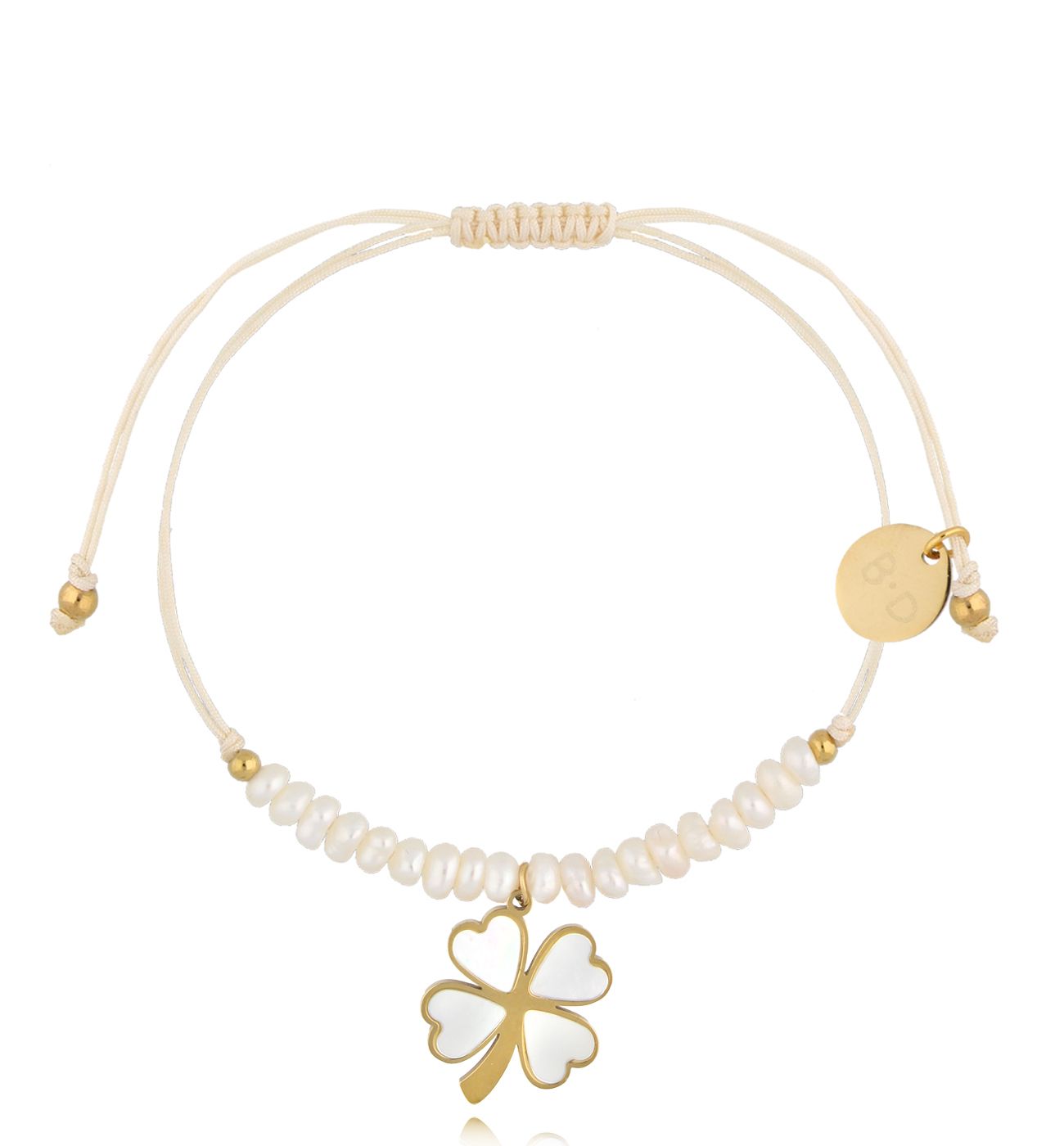 Bransoletka z perełkami i złotą koniczynką Feliz BMT0218 - By Dziubeka