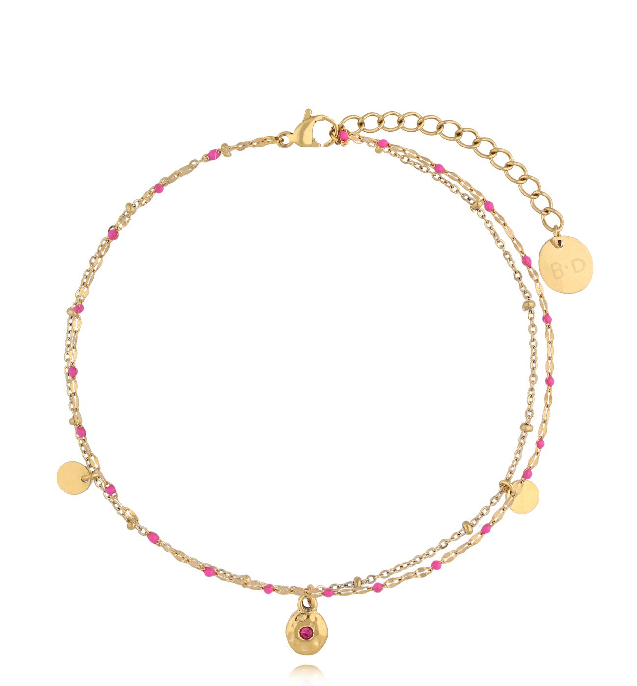 Bransoletka na nogę z fuksjową emalią BNSY0039 - By Dziubeka