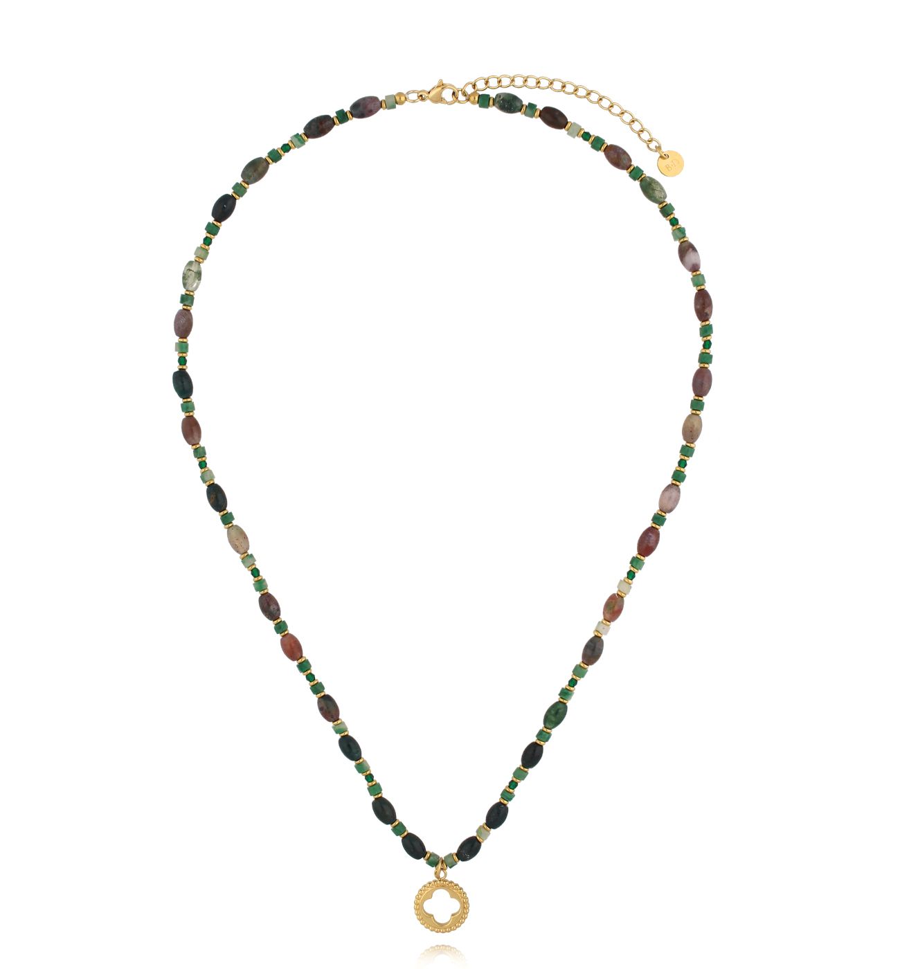 Naszyjnik zielony z agatami i koniczynką NSC0594