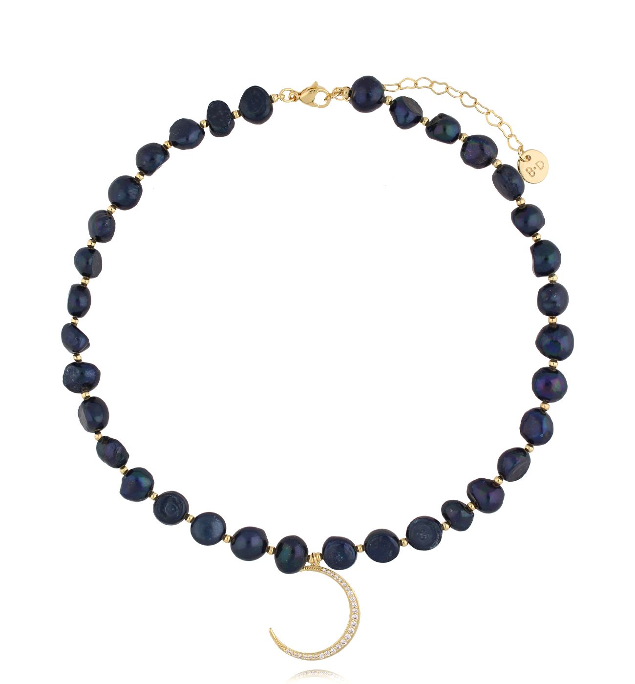 Naszyjnik z granatowymi perłami i księżycem NPE0248