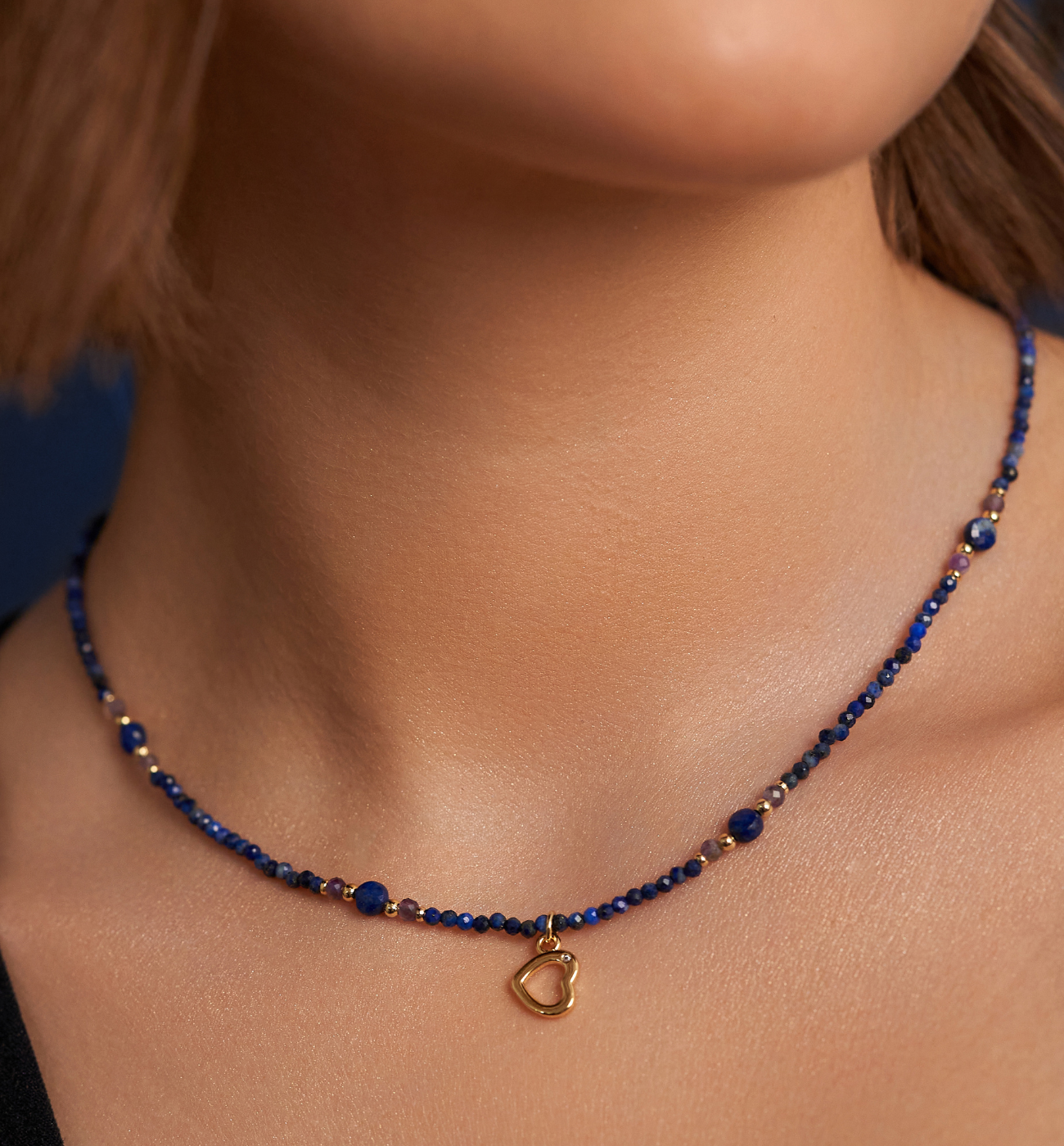 Naszyjnik z lapisami i serduszkiem Xoxo NTW1152