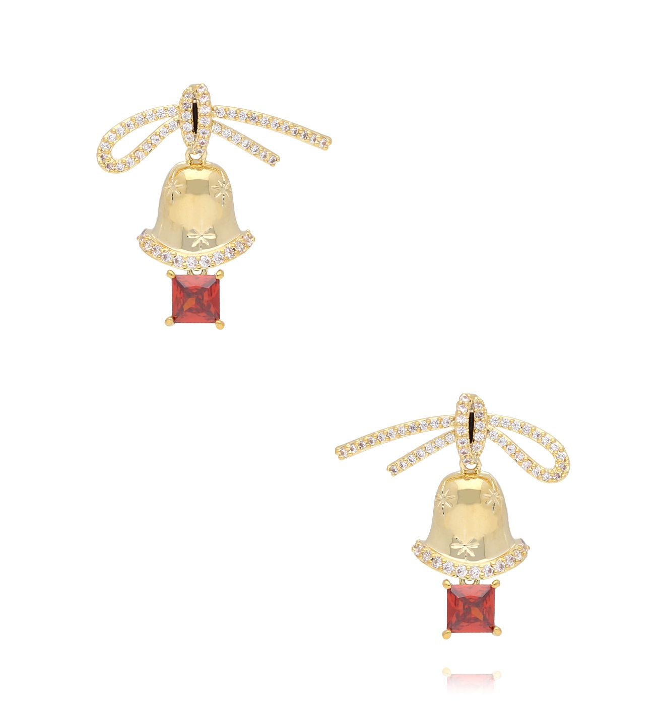 Kolczyki świąteczne dzwonki z czerwonymi kryształami KSY0275