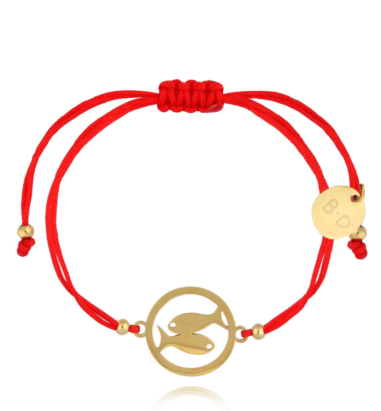 Bransoletka czerwona ze złotymi rybami Poisson BGL0952 - By Dziubeka