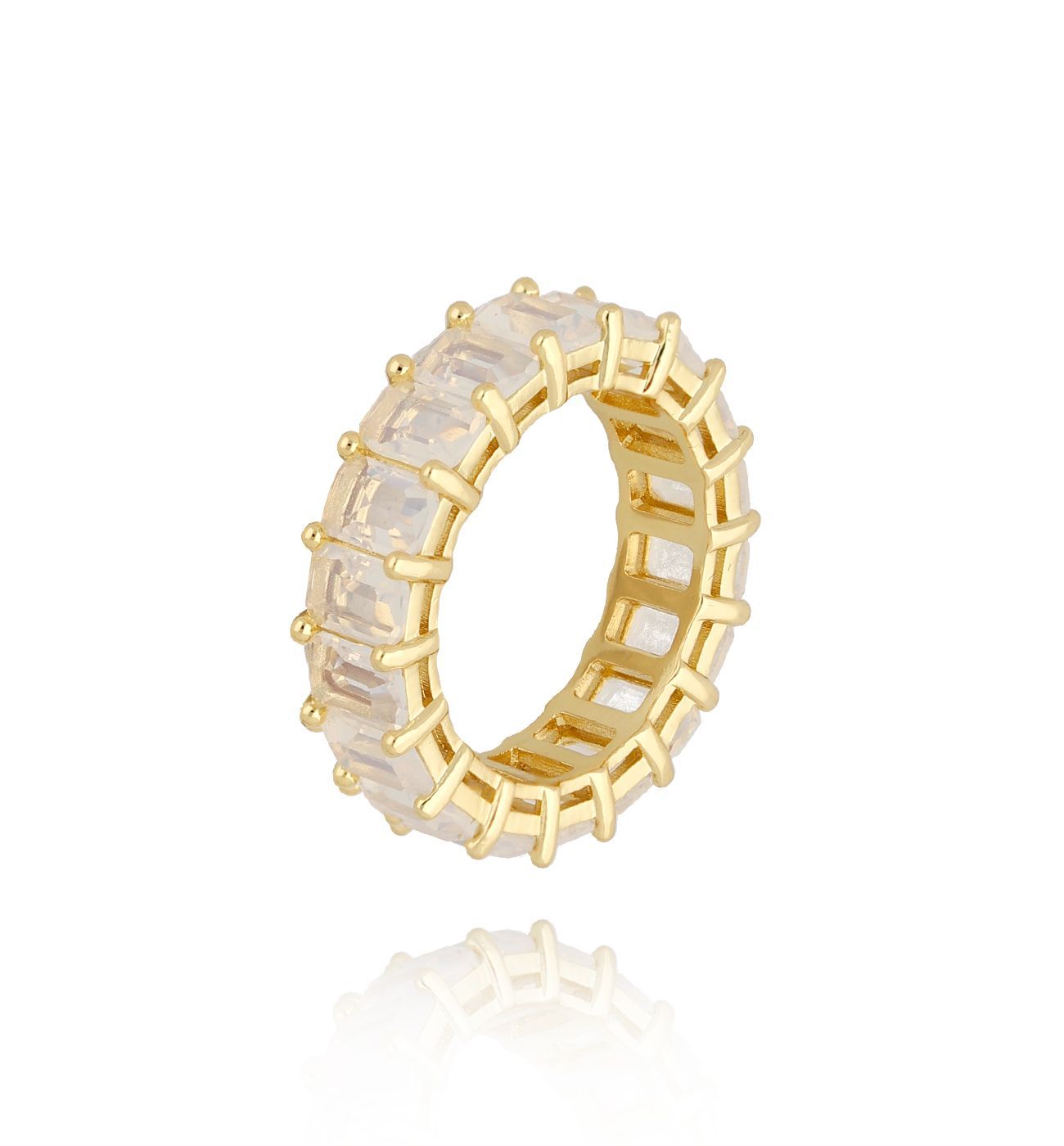 Pierścionek złoty z mlecznymi kryształkami Ame - By Dziubeka