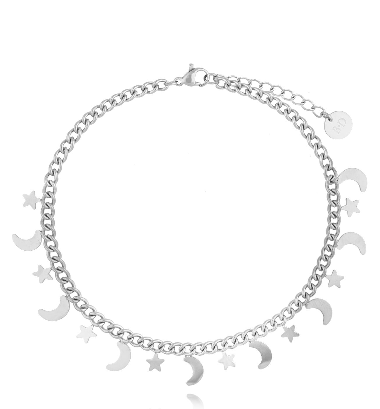 Bransoletka na nogę srebrna z gwiazdkami i księżycami Dazzling BNSA0055