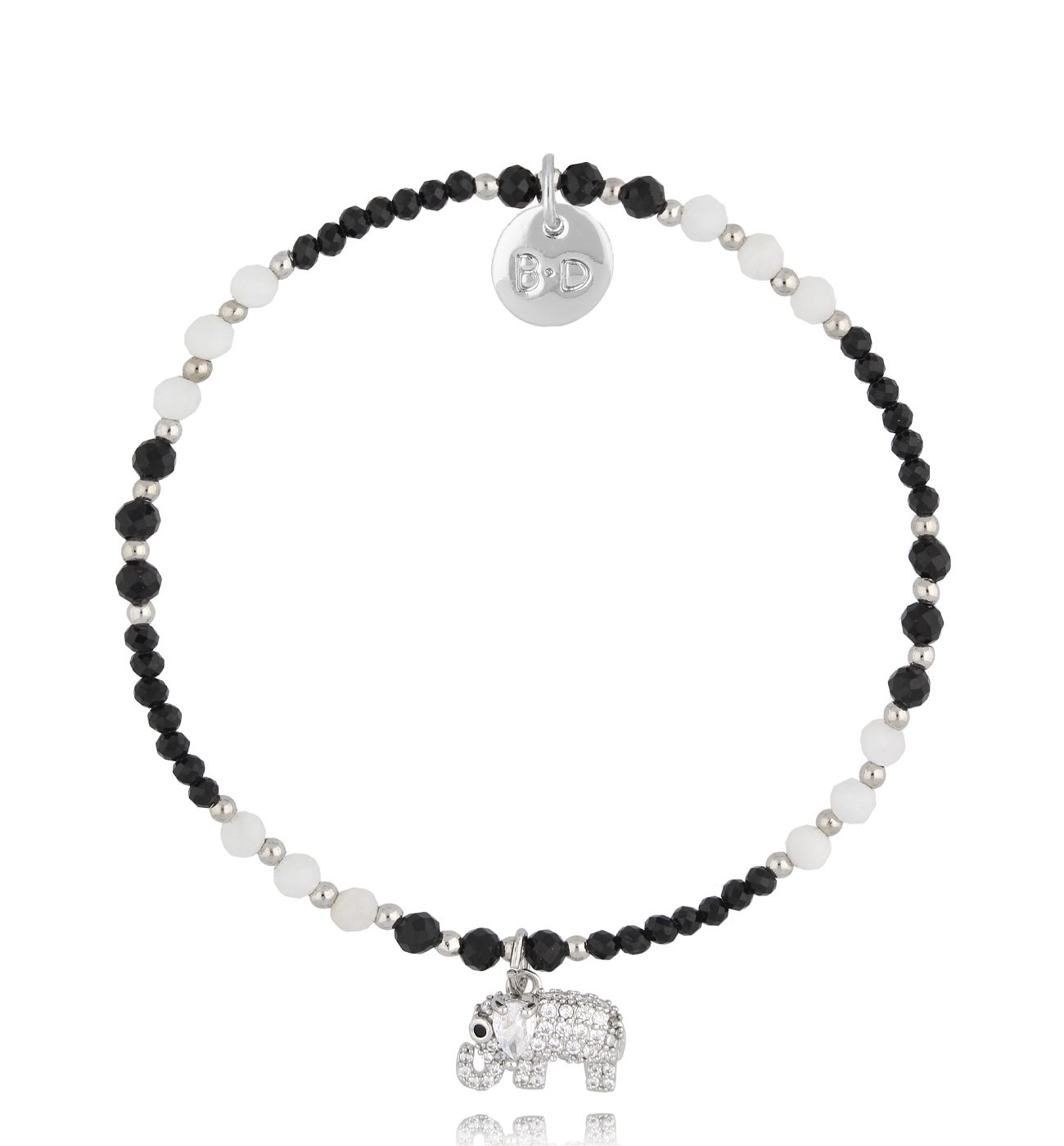 Bransoletka srebrna z kamieniami księżycowymi i słonikiem Cimarron BTW2782