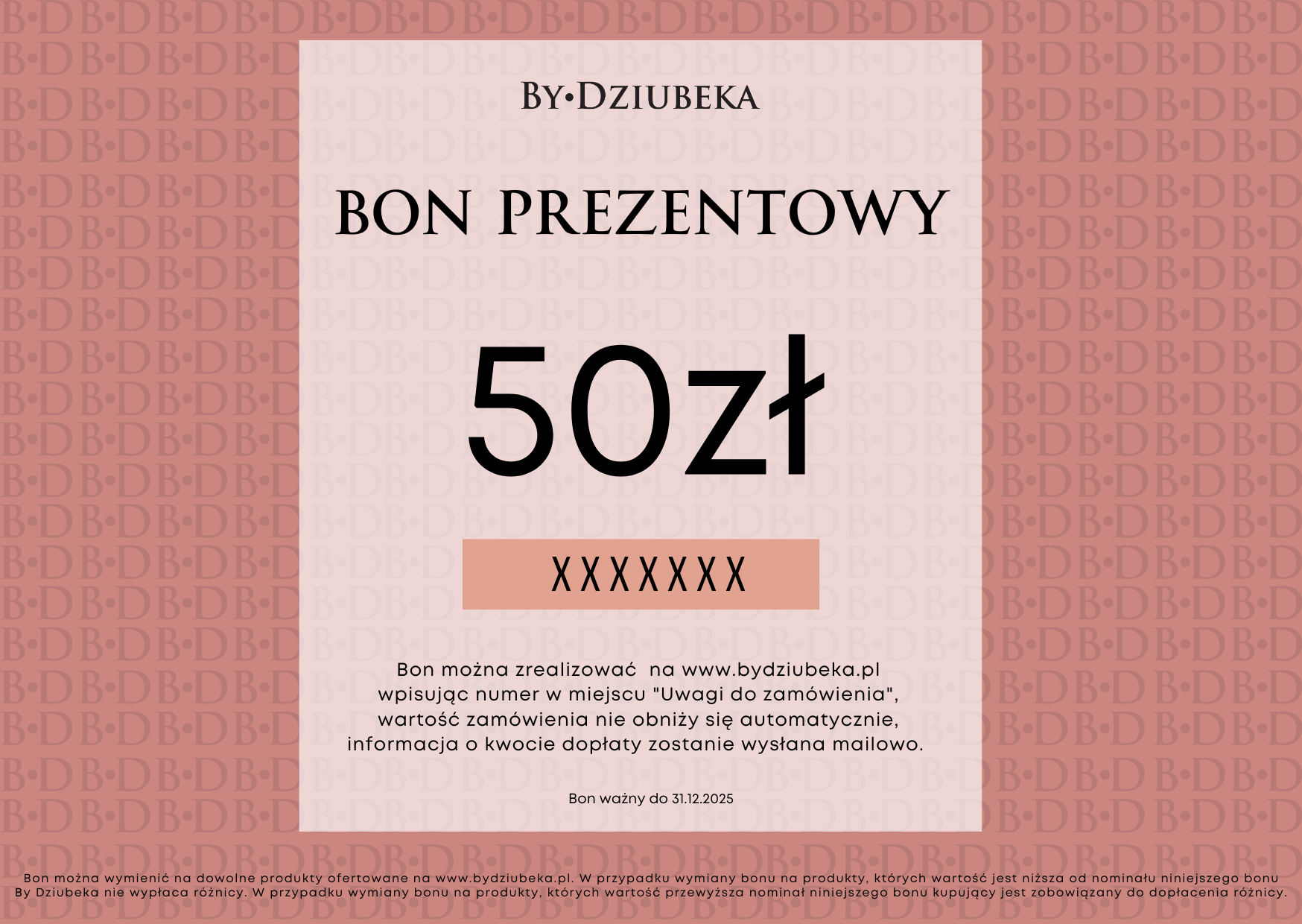 Bon Prezentowy 50 zł online do wydruku BON50 - By Dziubeka