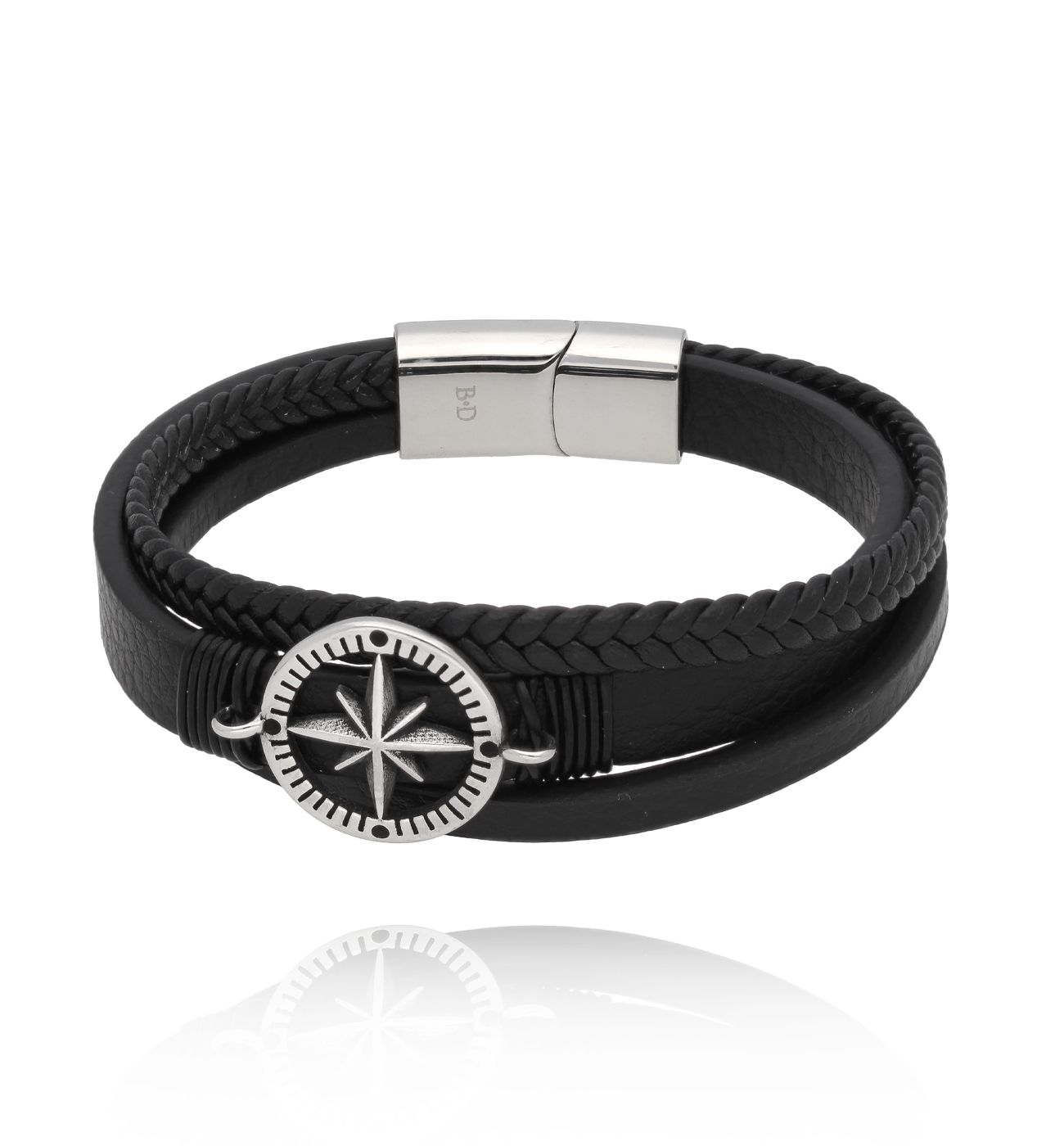 Bransoletka męska skórzana z różą wiatrów Agatón 46 - By Dziubeka