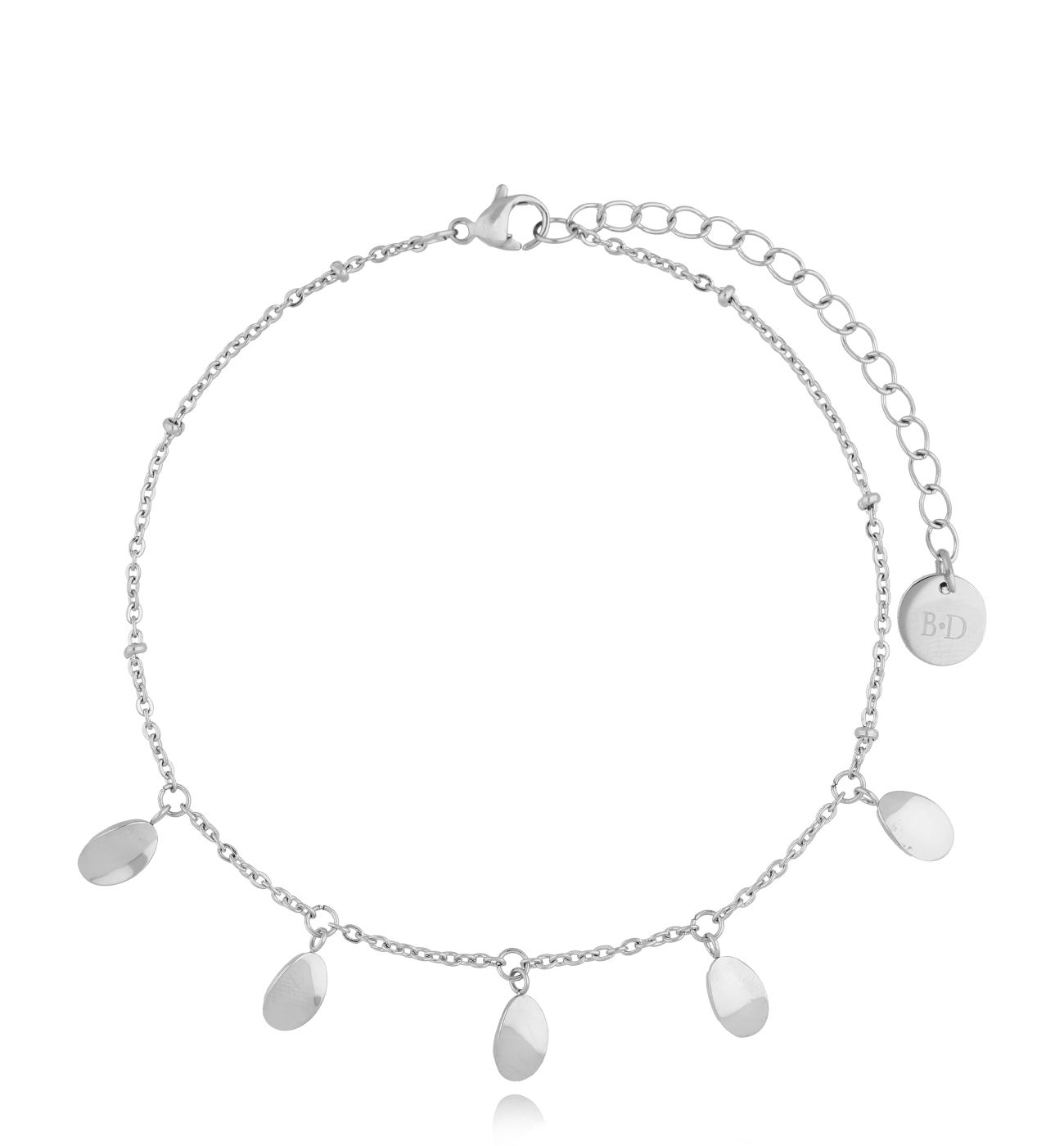 Bransoletka na nogę srebrna z blaszkami Pendenti B - By Dziubeka