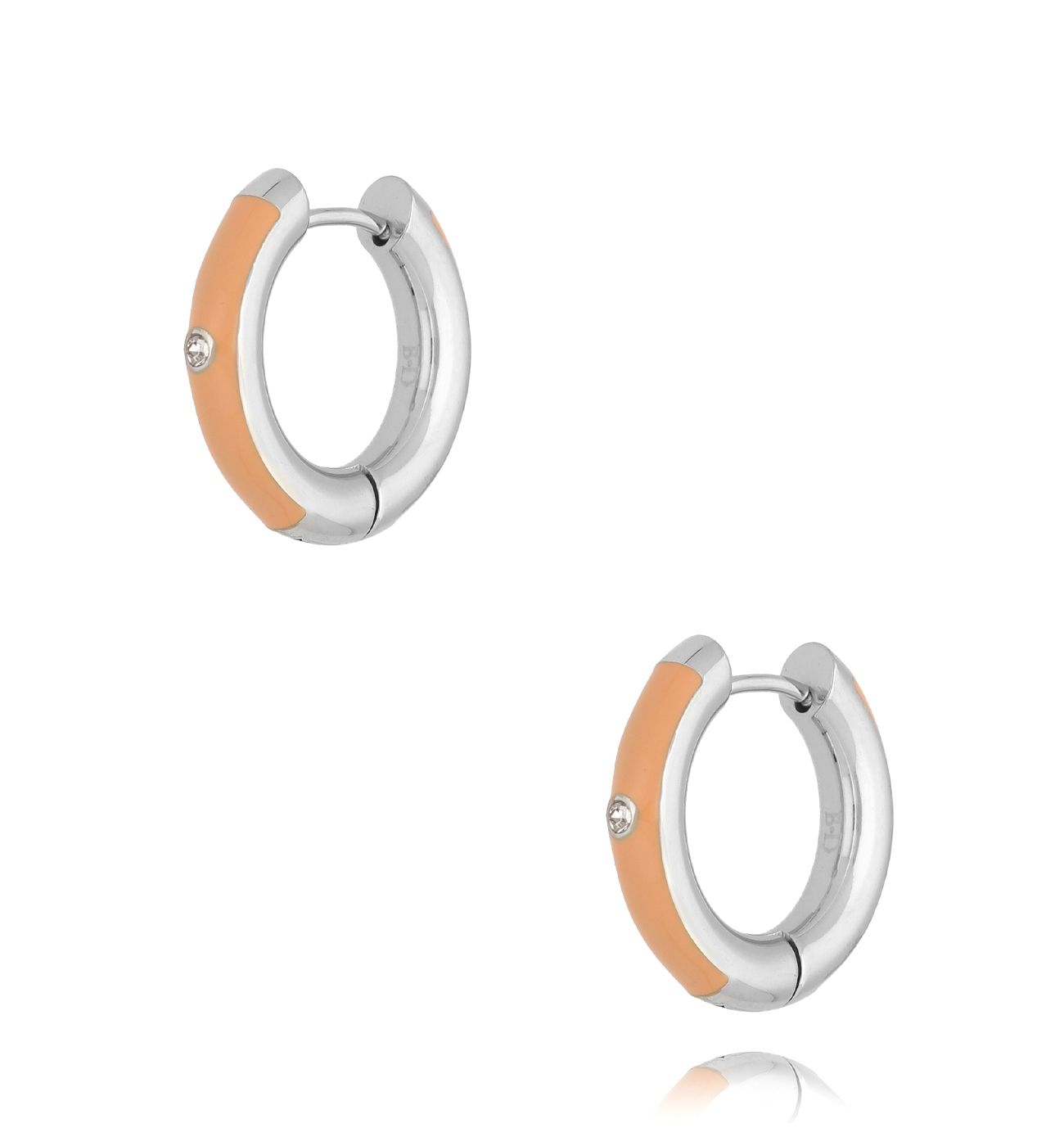 Kolczyki srebrne okrągłe z brzoskwiniową emalią Cannes KSA1652