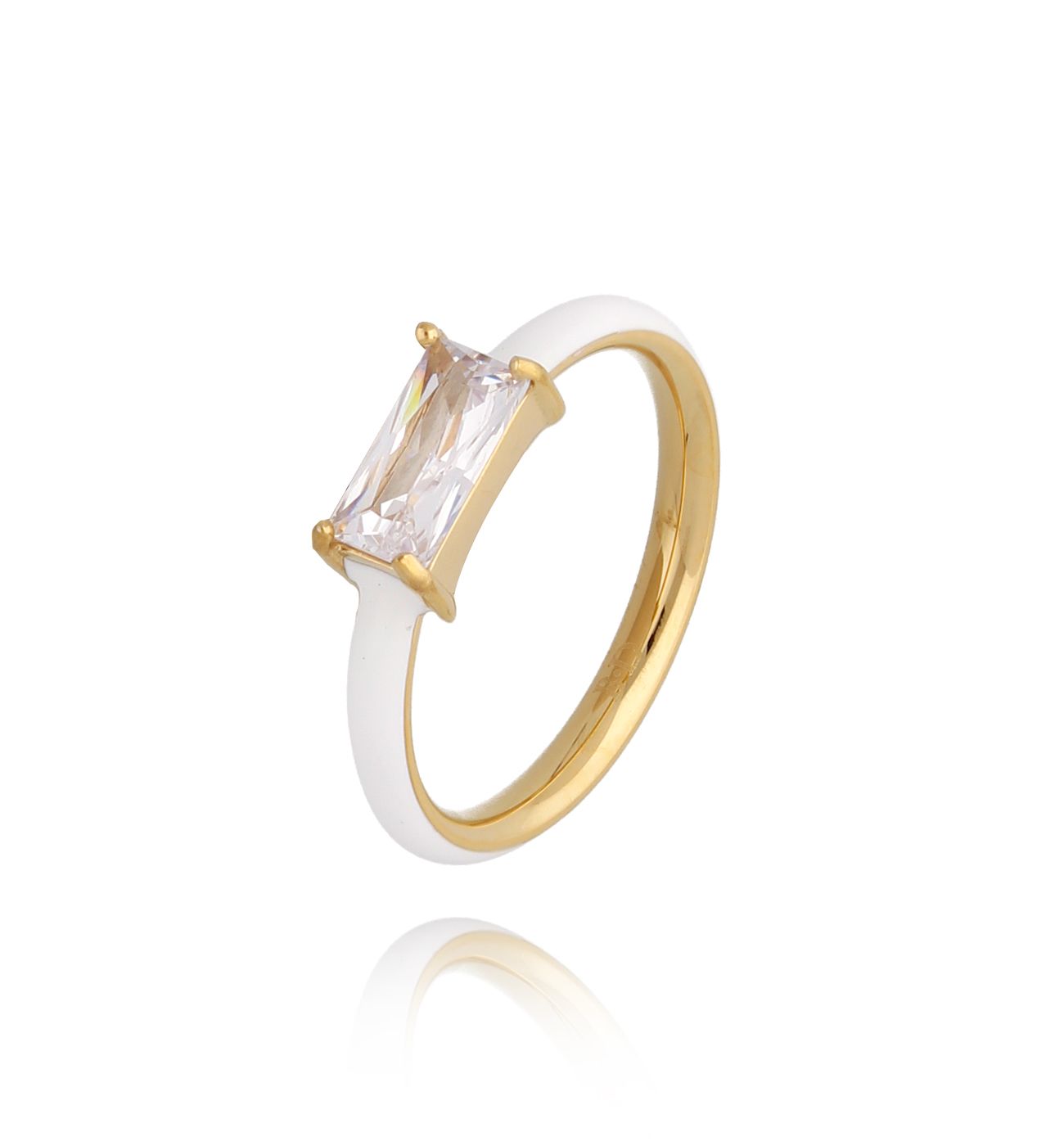 Pierścionek złoty z białą emalią i oczkiem Incantato - By Dziubeka