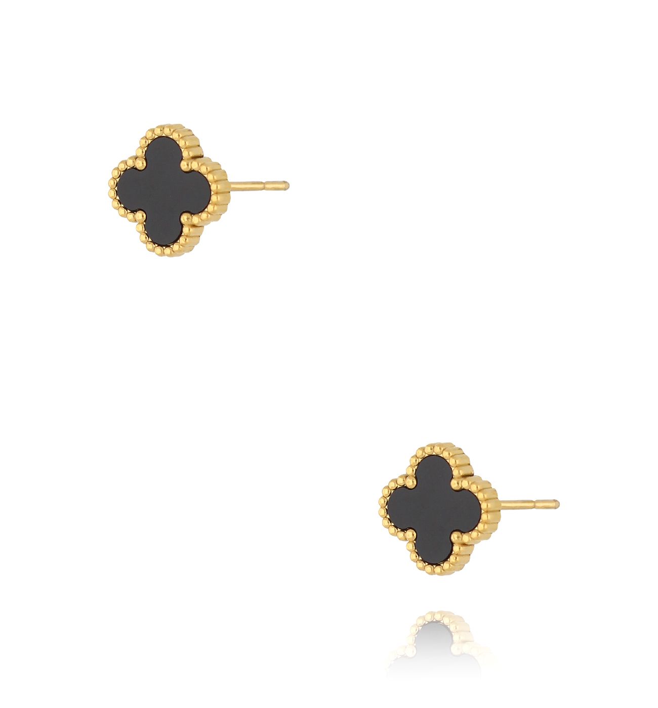 Kolczyki z koniczynką czarne złote Luck in Leaves KSY0192 - By Dziubeka