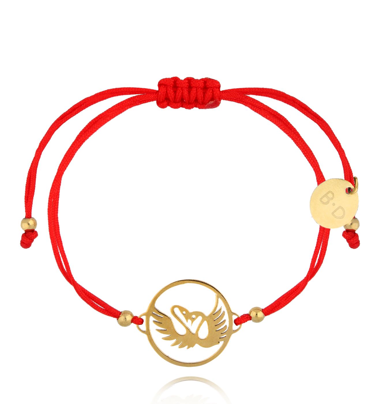 Bransoletka czerwona ze złotymi łabędziami Swans BGL0892 - By Dziubeka