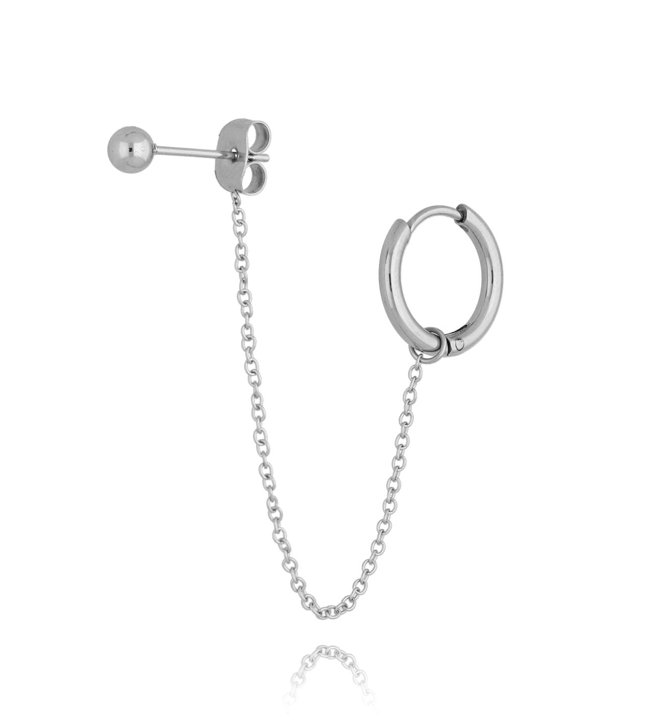 Kolczyk podwójny z łańcuszkiem srebrny - By Dziubeka