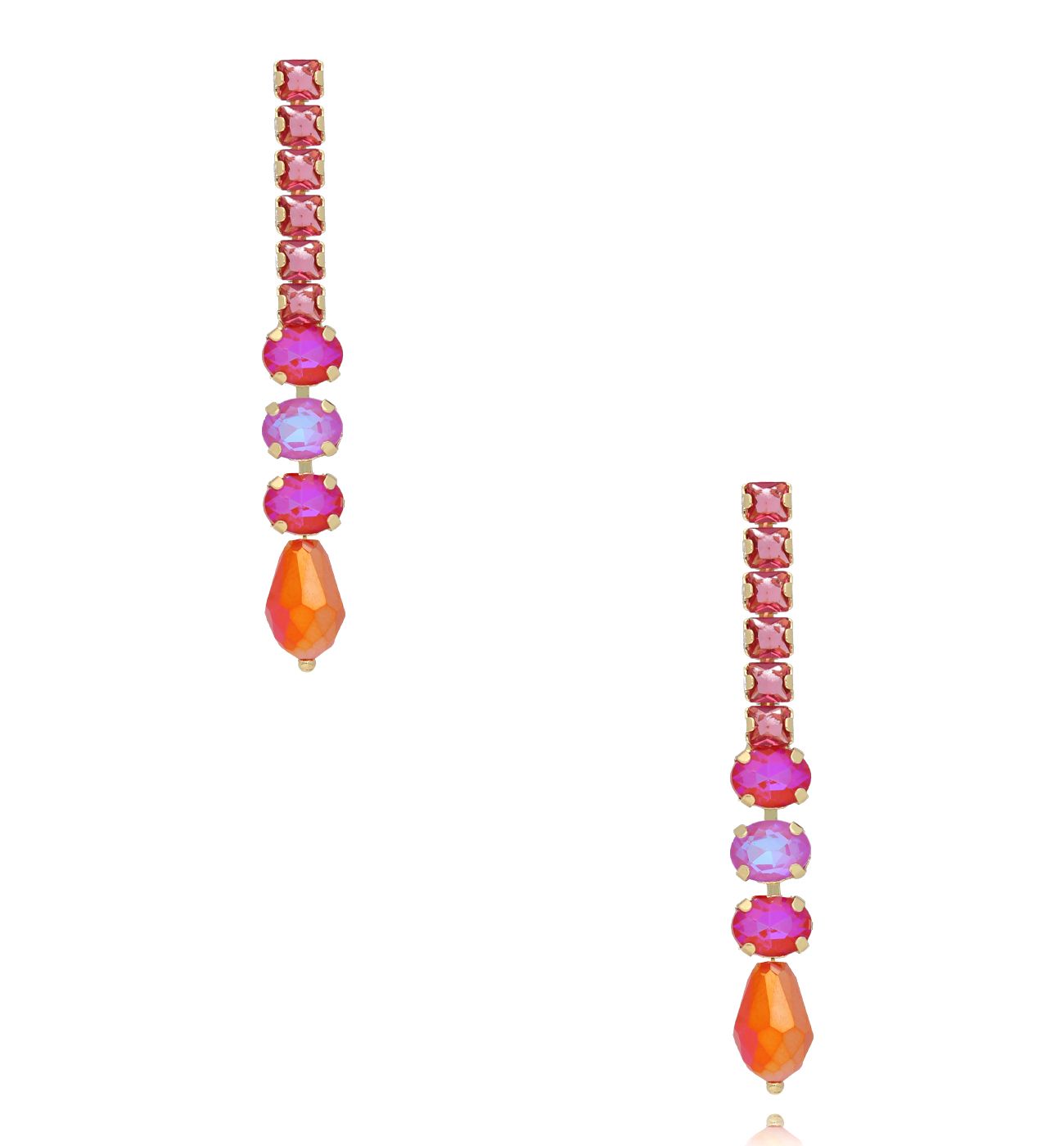 Kolczyki długie z kryształami w odcieniach pomarańczowo-różowych KGA0021 - By Dziubeka