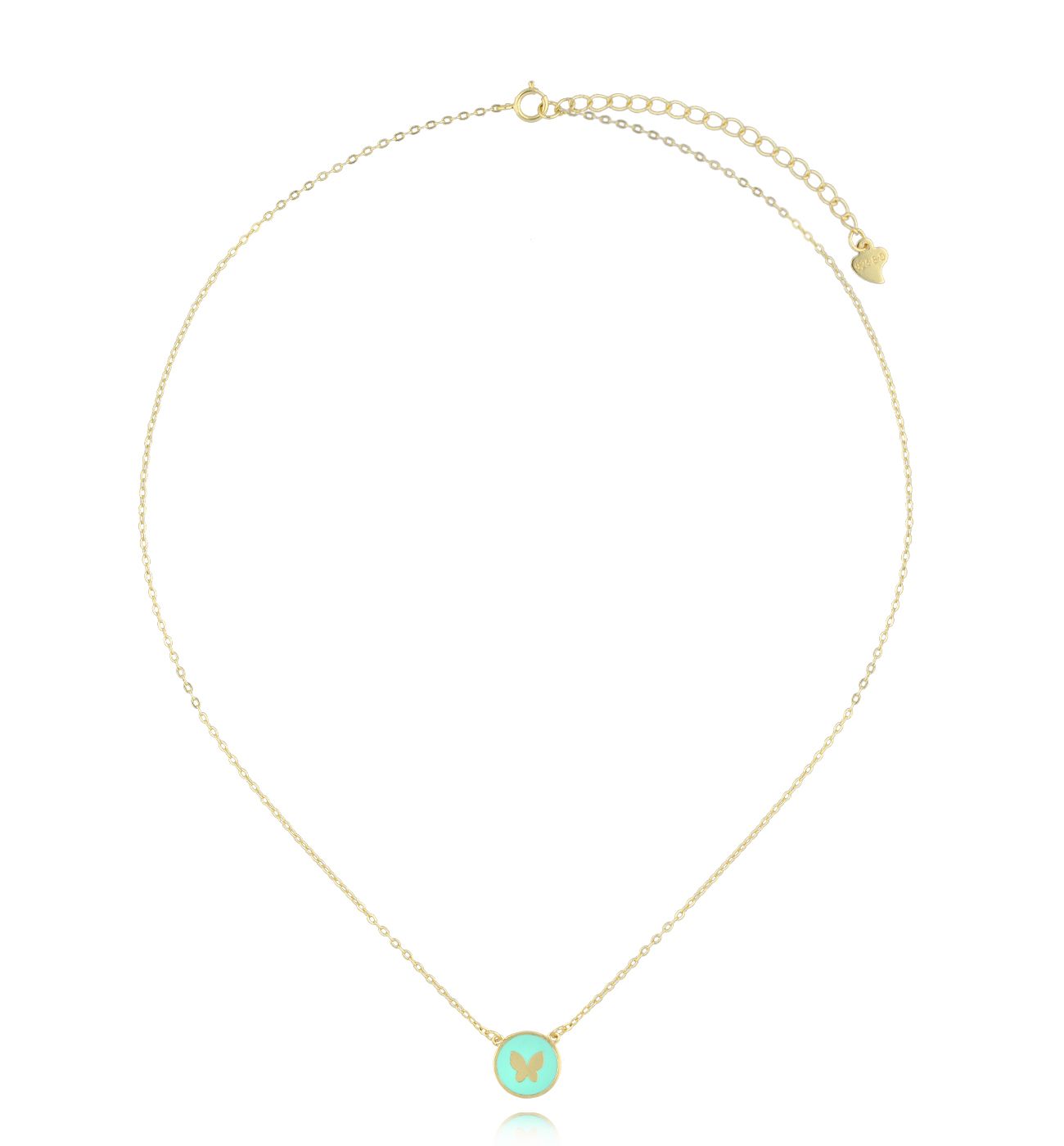 Naszyjnik złoty z motylkiem i miętową emalią NCA0004 - By Dziubeka