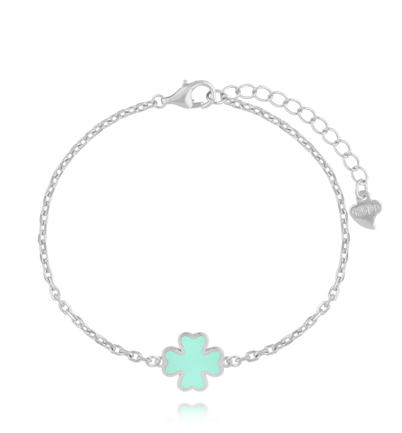 Bransoletka srebrna z koniczynką i miętową emalią BCA0021