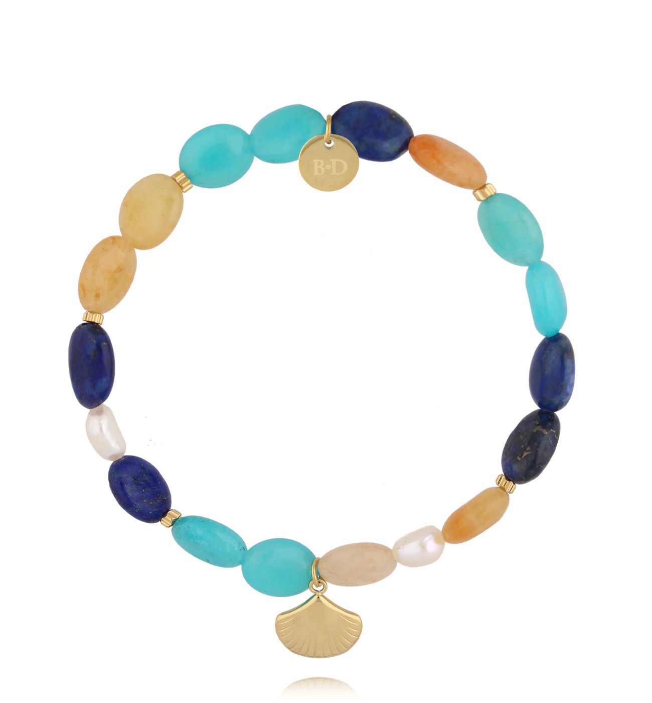 Bransoletka z kolorowych kamieni i zawieszką w kształcie muszelki - By Dziubeka