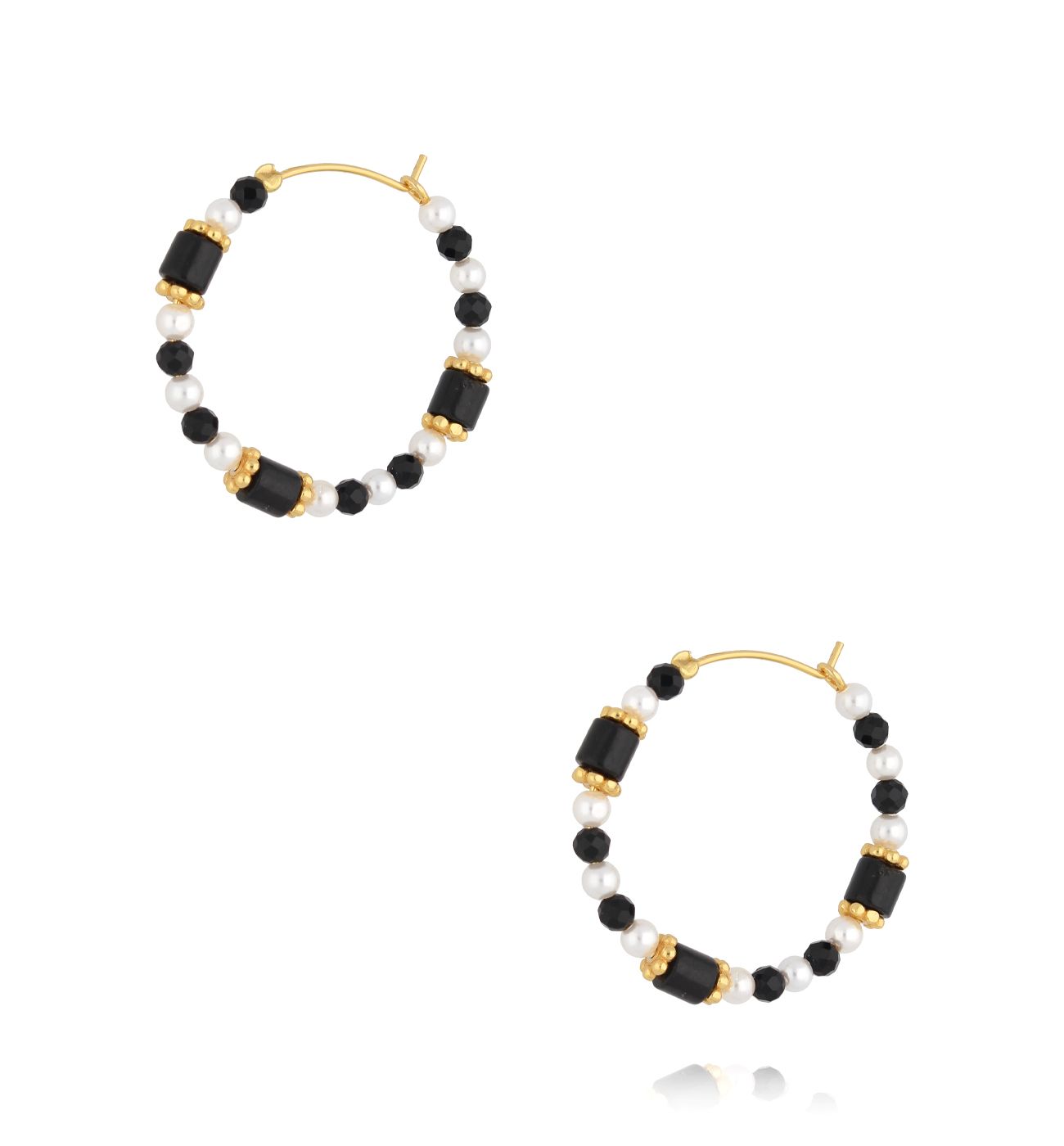 Kolczyki koła złote z agatami i perłami KLT0008