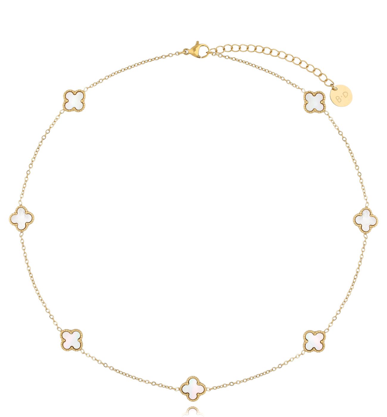 Naszyjnik złoty z perłowymi koniczynkami Pearls Clover NSY0163 - By Dziubeka