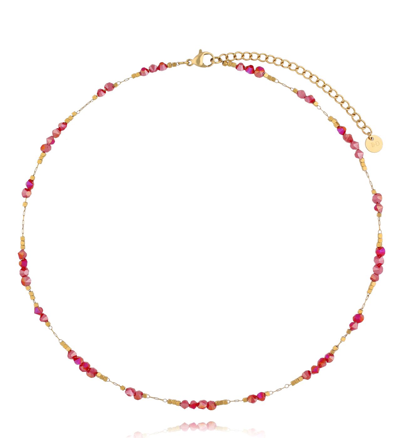 Naszyjnik złoty z czerwonymi kryształkami - By Dziubeka