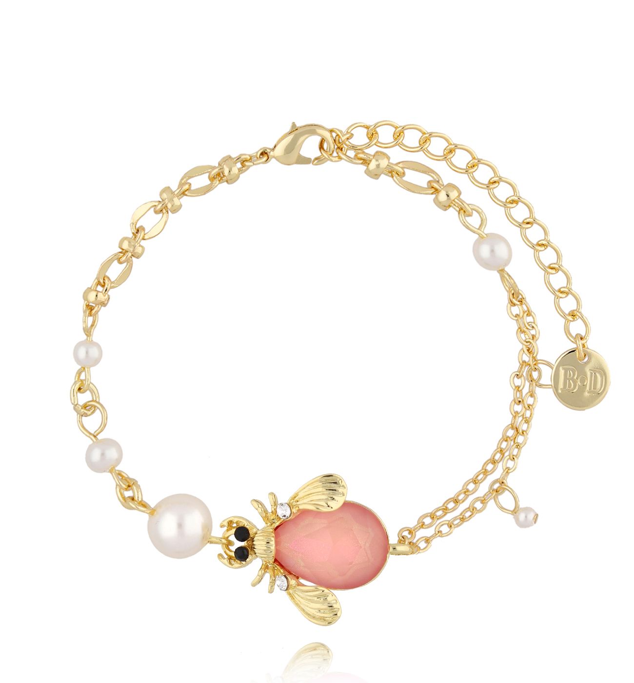 Bransoletka z brzoskwiniowym owadem i perłami Morning Dew - By Dziubeka