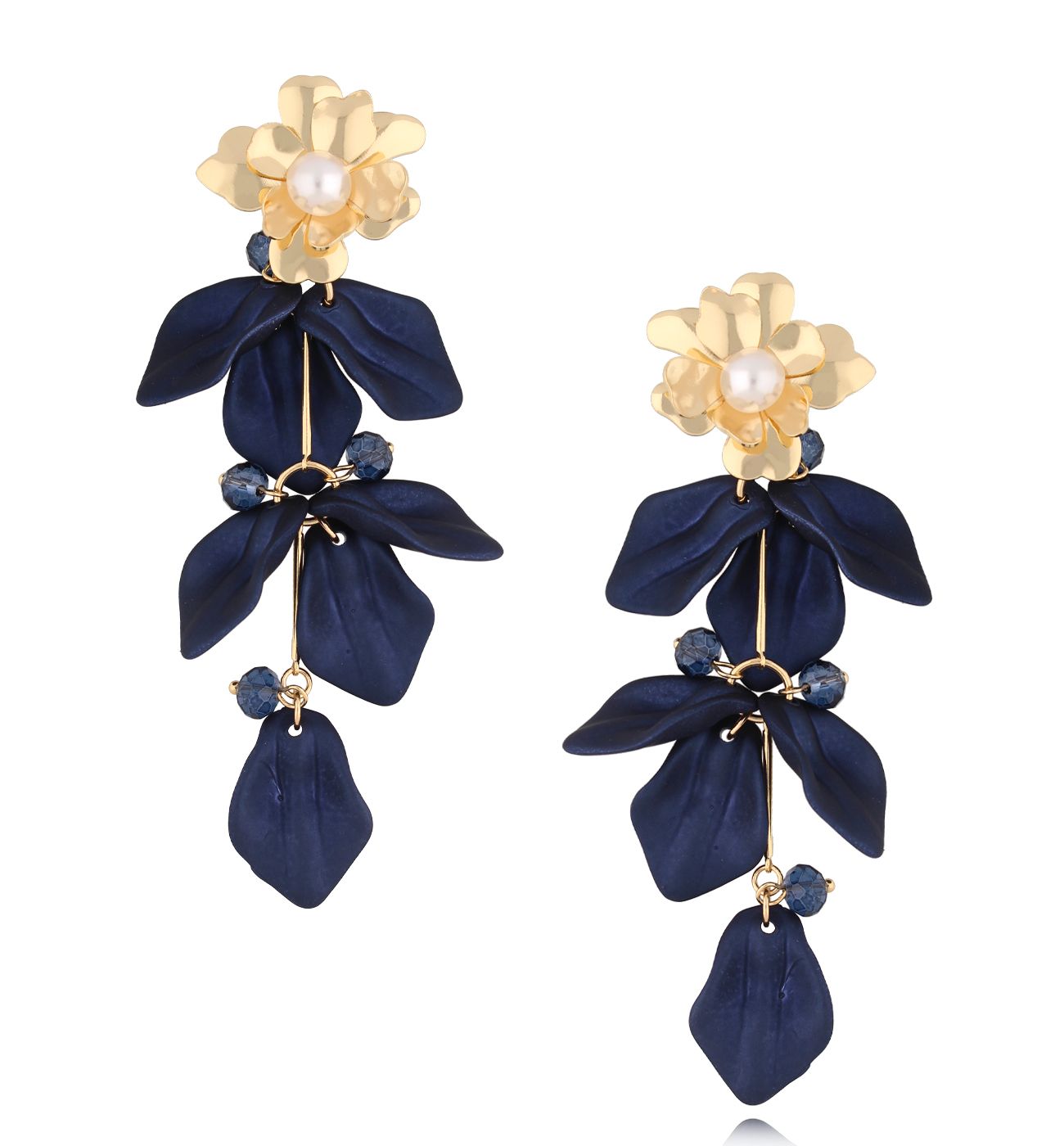 Kolczyki granatowe z płatkami i kwiatuszkiem Tatuí KFF0194 - By Dziubeka