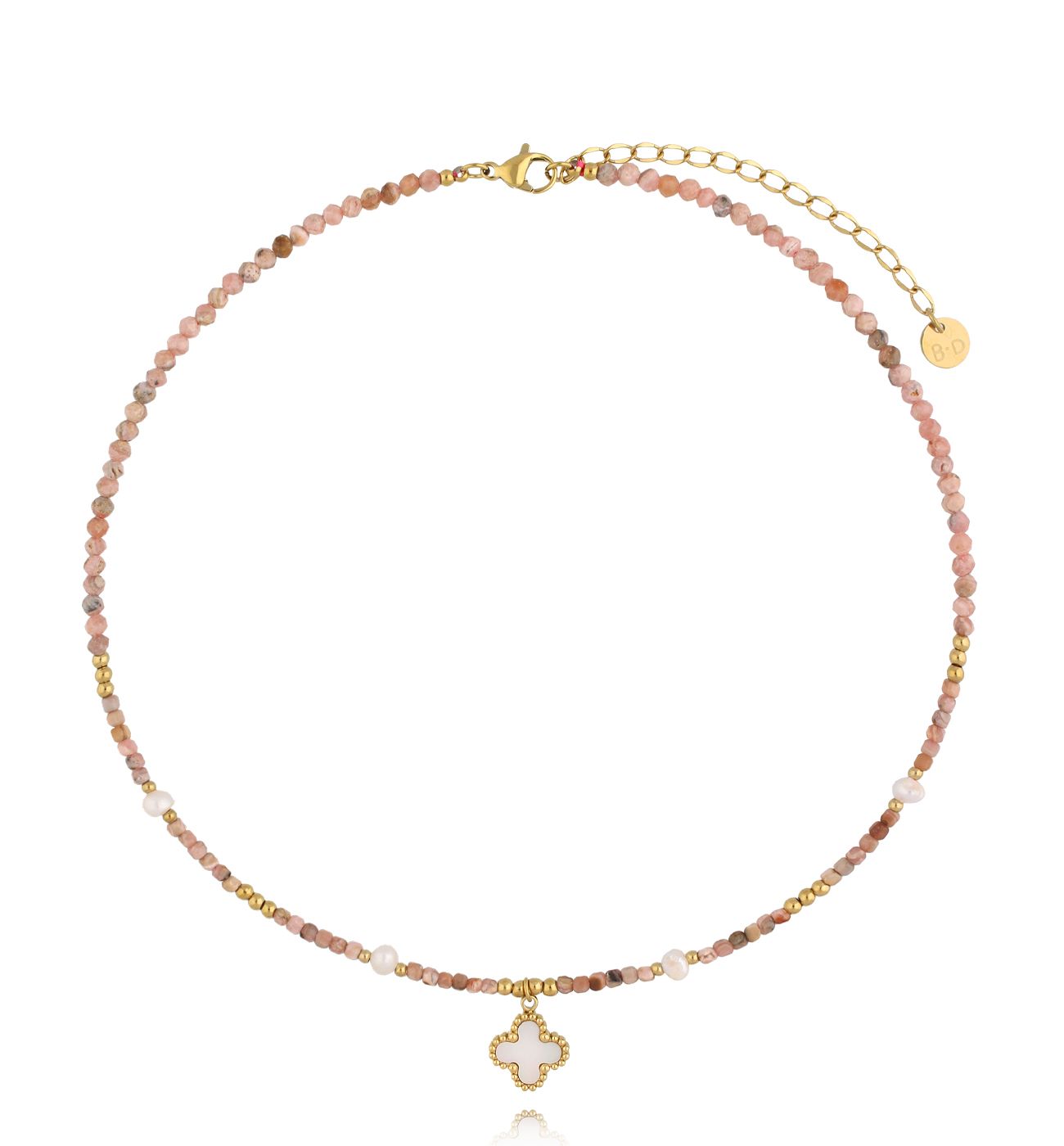 Naszyjnik z rodonitami i koniczynką NTW1462