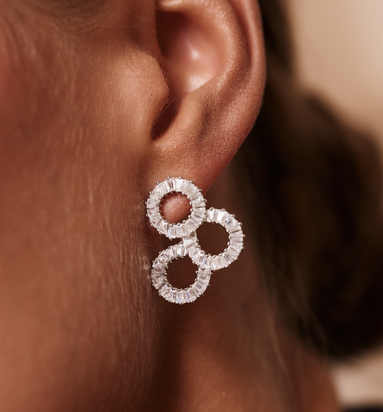 Kolczyki geometryczne trzy koła z cyrkonii KLU0150 - By Dziubeka