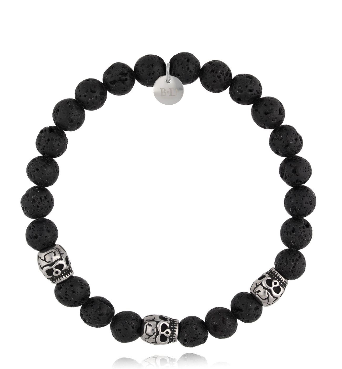 Bransoletka męska z lawą wulkaniczną i czaszkami Odin BMITC0617