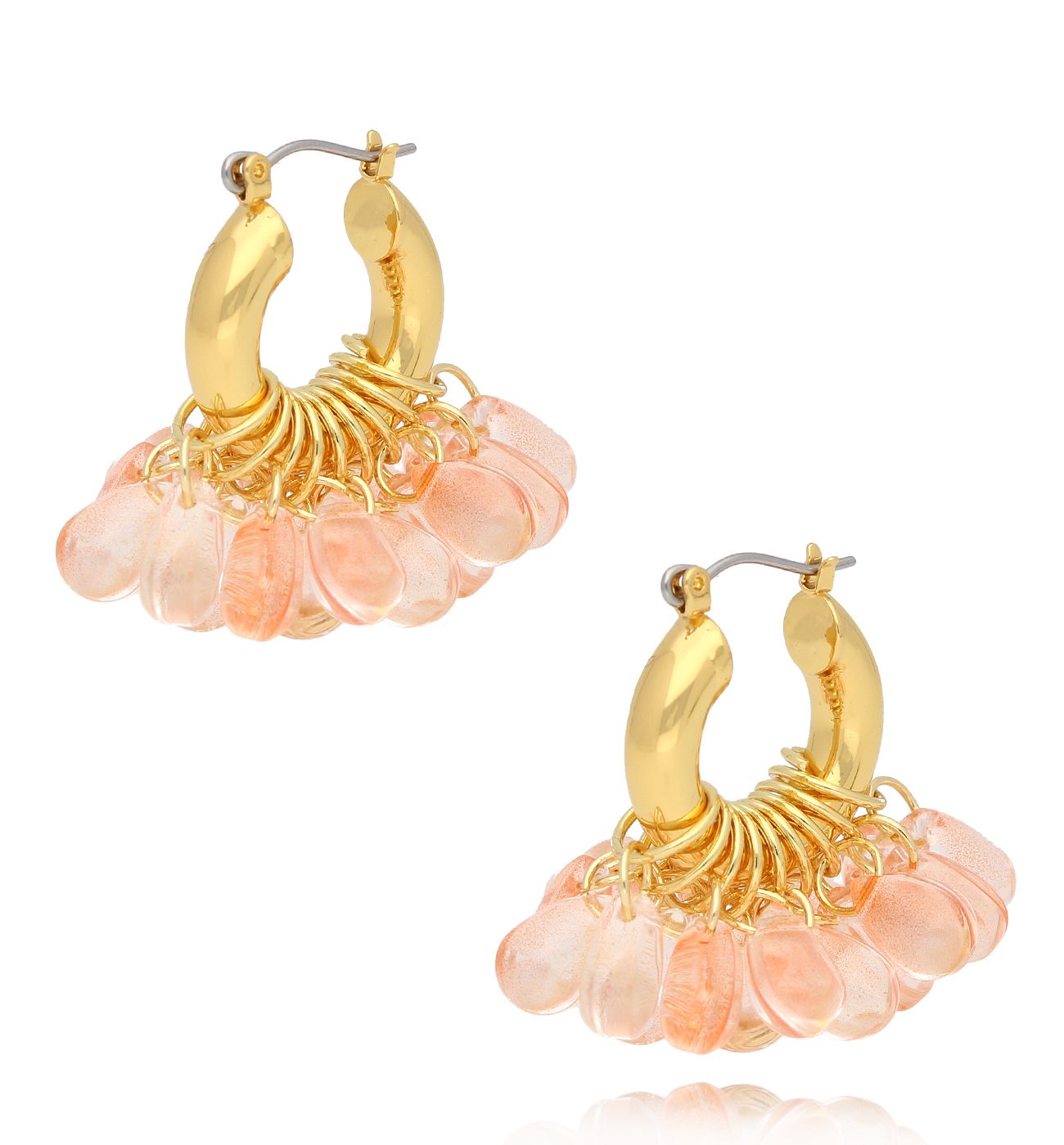 Kolczyki złote z brzoskwiniowymi kryształkami Pinhais KFF0176