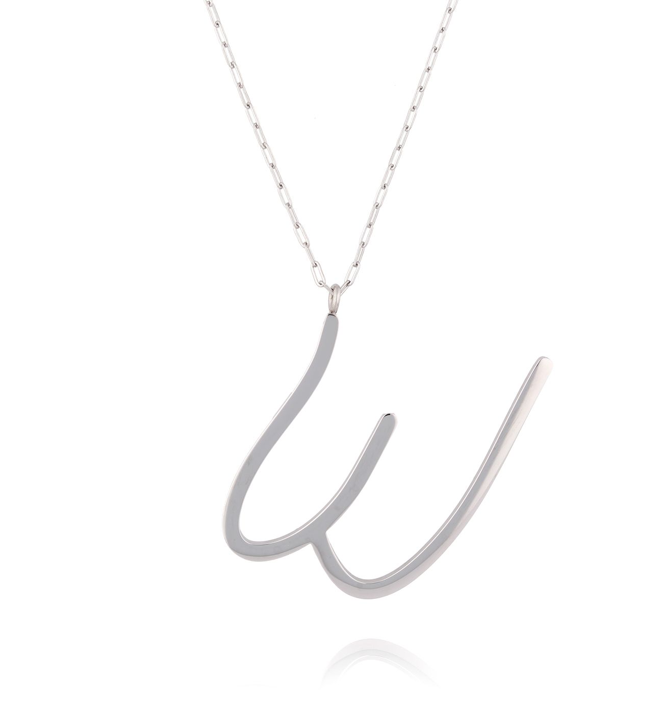 Naszyjnik ze stali szlachetnej srebrny literka W Alphabet - By Dziubeka
