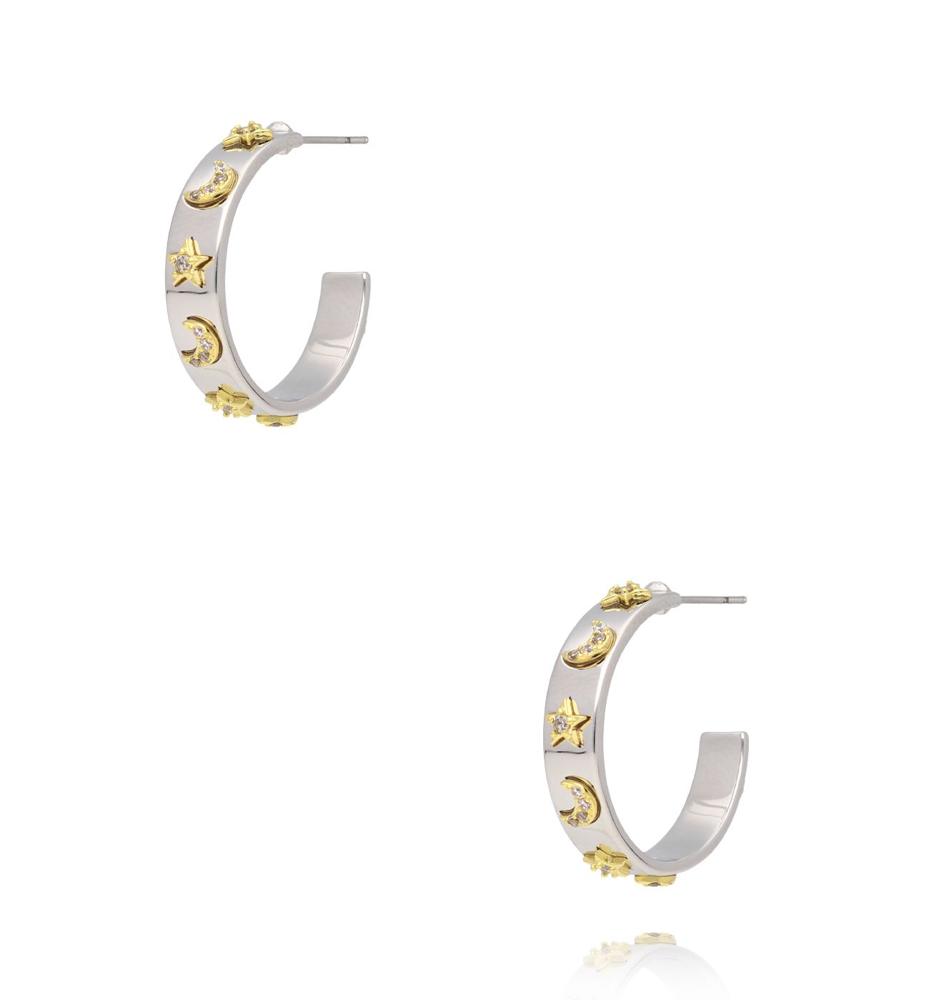 Kolczyki z motywem gwiazd i księżyców srebrne - By Dziubeka