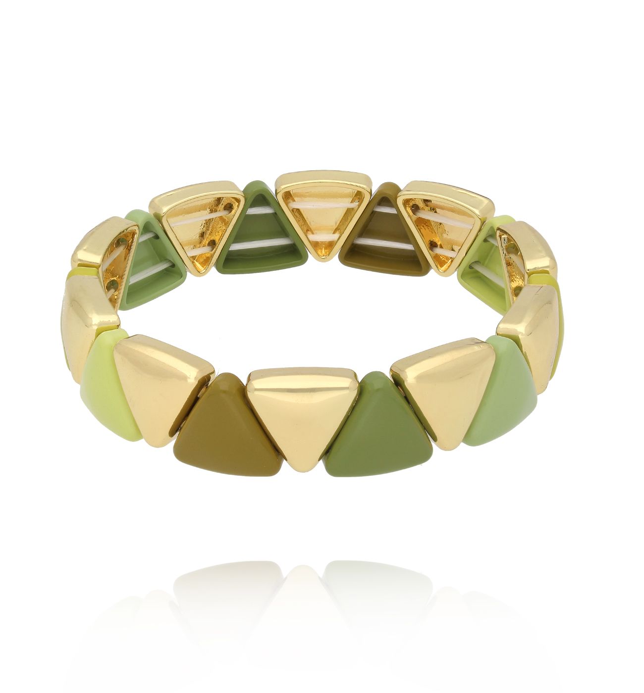 Bransoletka geometryczna z trójkątnych modułów w odcieniach zieleni BCR0048 - By Dziubeka