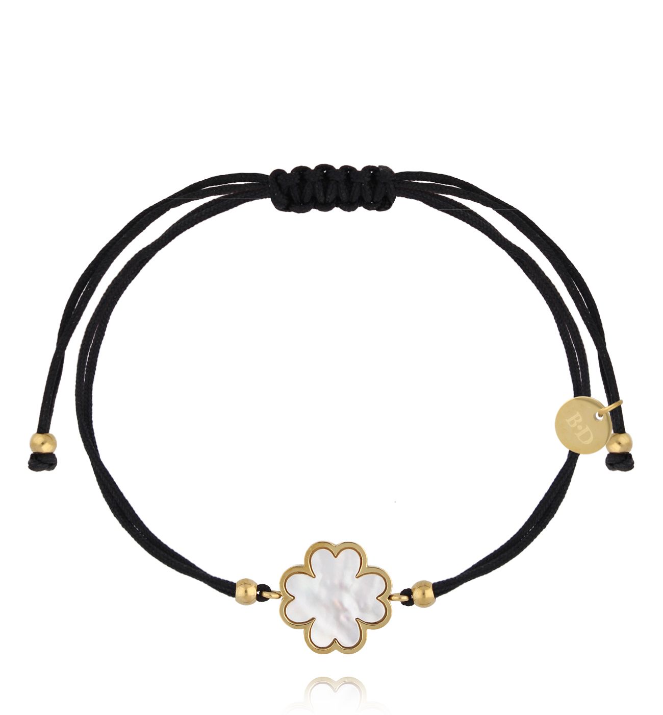 Bransoletka z czarnym sznurkiem i perłową koniczynką BGL1051