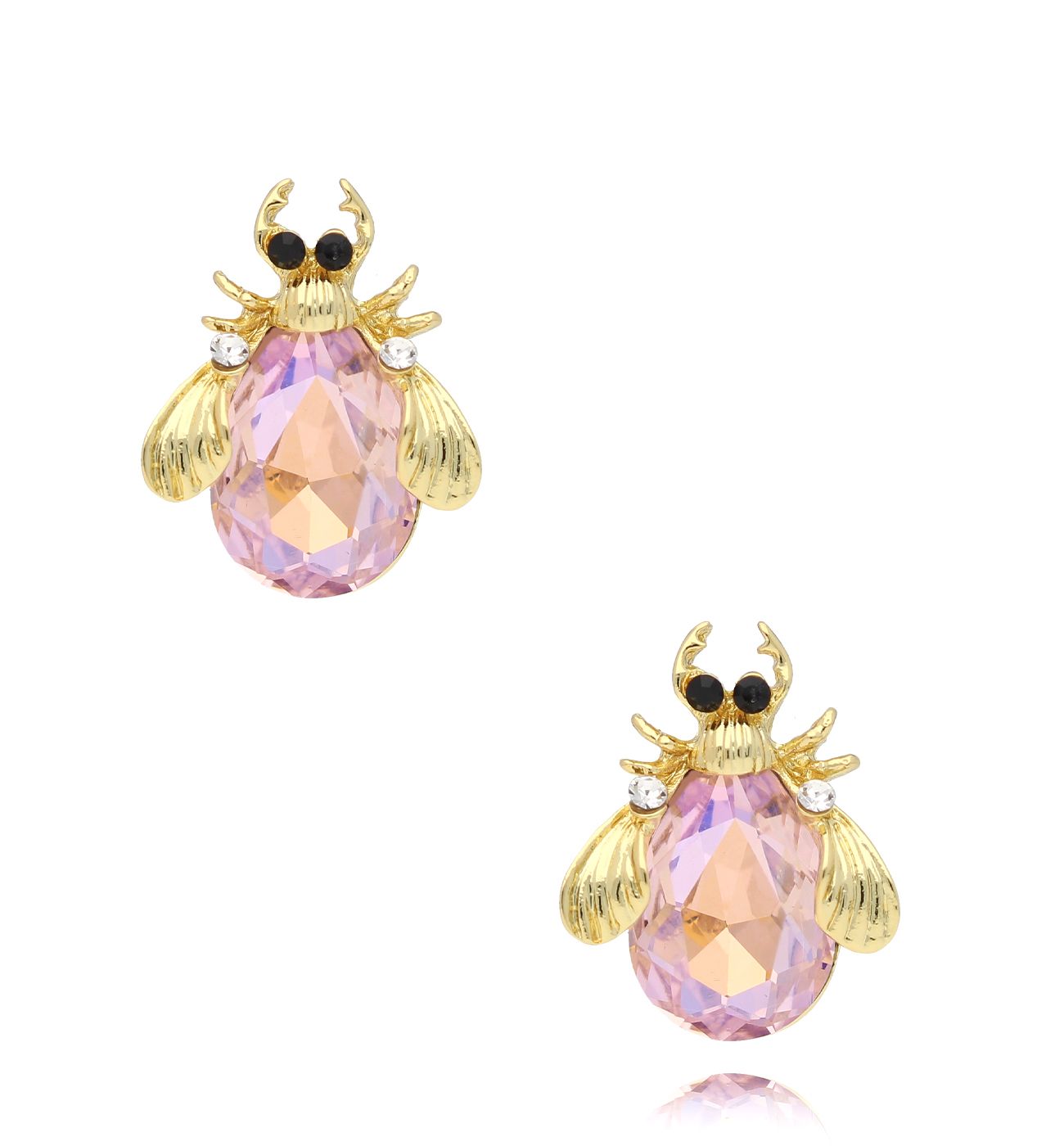 Kolczyki złote z różowymi owadami Midnight 3 - By Dziubeka