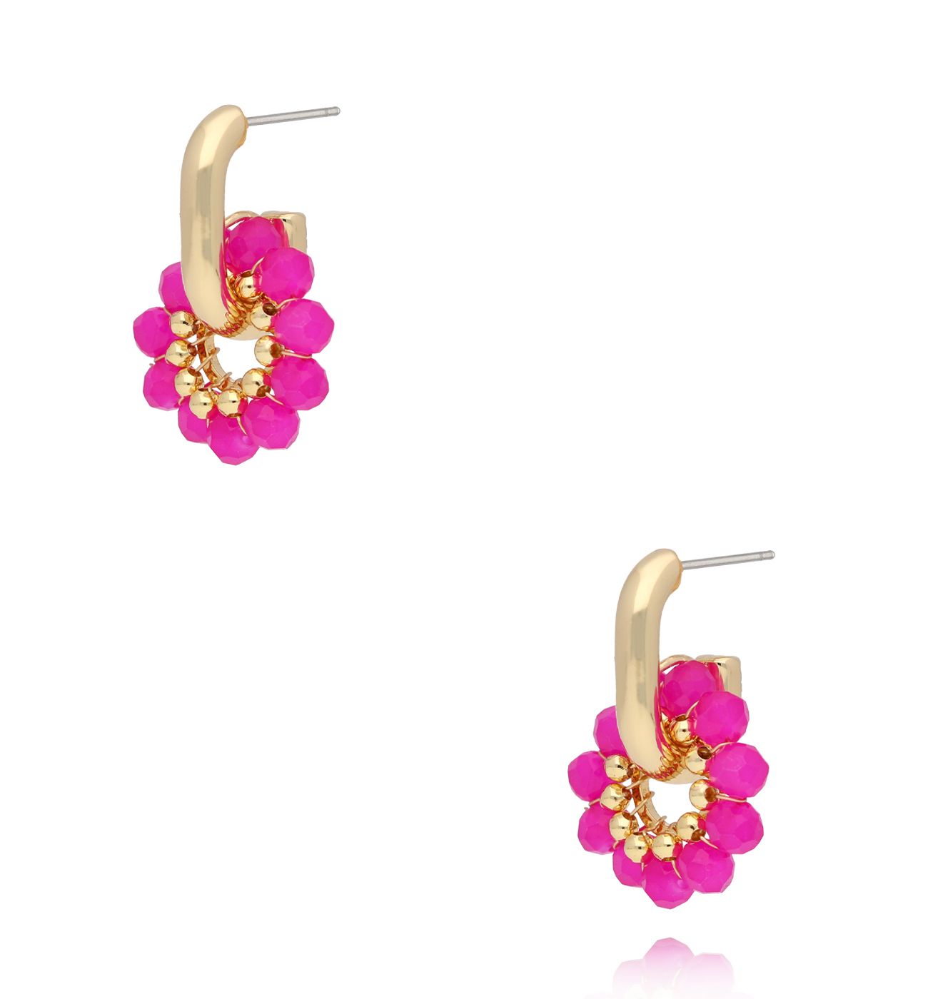 Kolczyki okrągłe małe z fuksjowymi kryształkami KWE0226