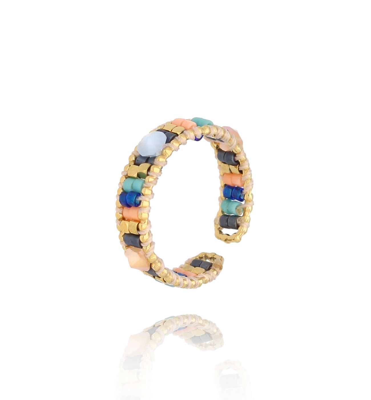 Pierścionek kolorowy z koralikami Miyuki Chipilo PSC0553 - By Dziubeka