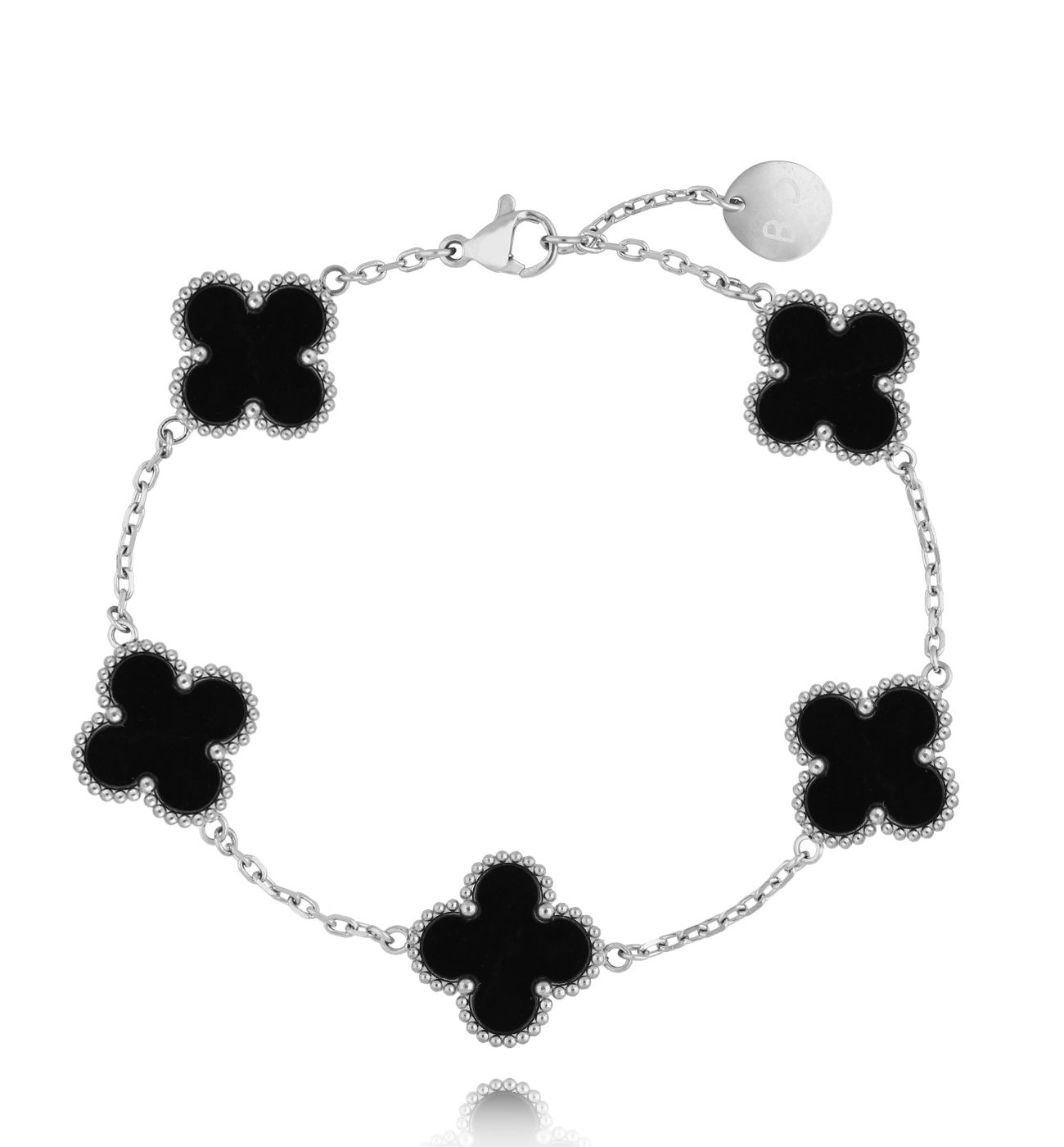 Bransoletka z czarnymi koniczynkami srebrna Clovers BSY0123 - By Dziubeka