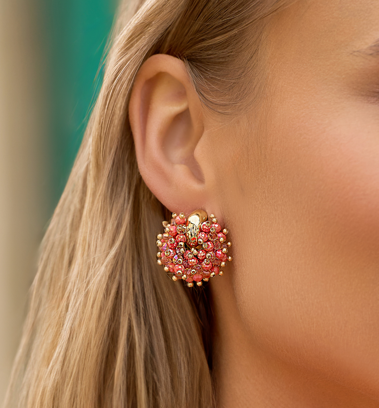 Kolczyki z malinowymi kryształkami KWE0298 - By Dziubeka