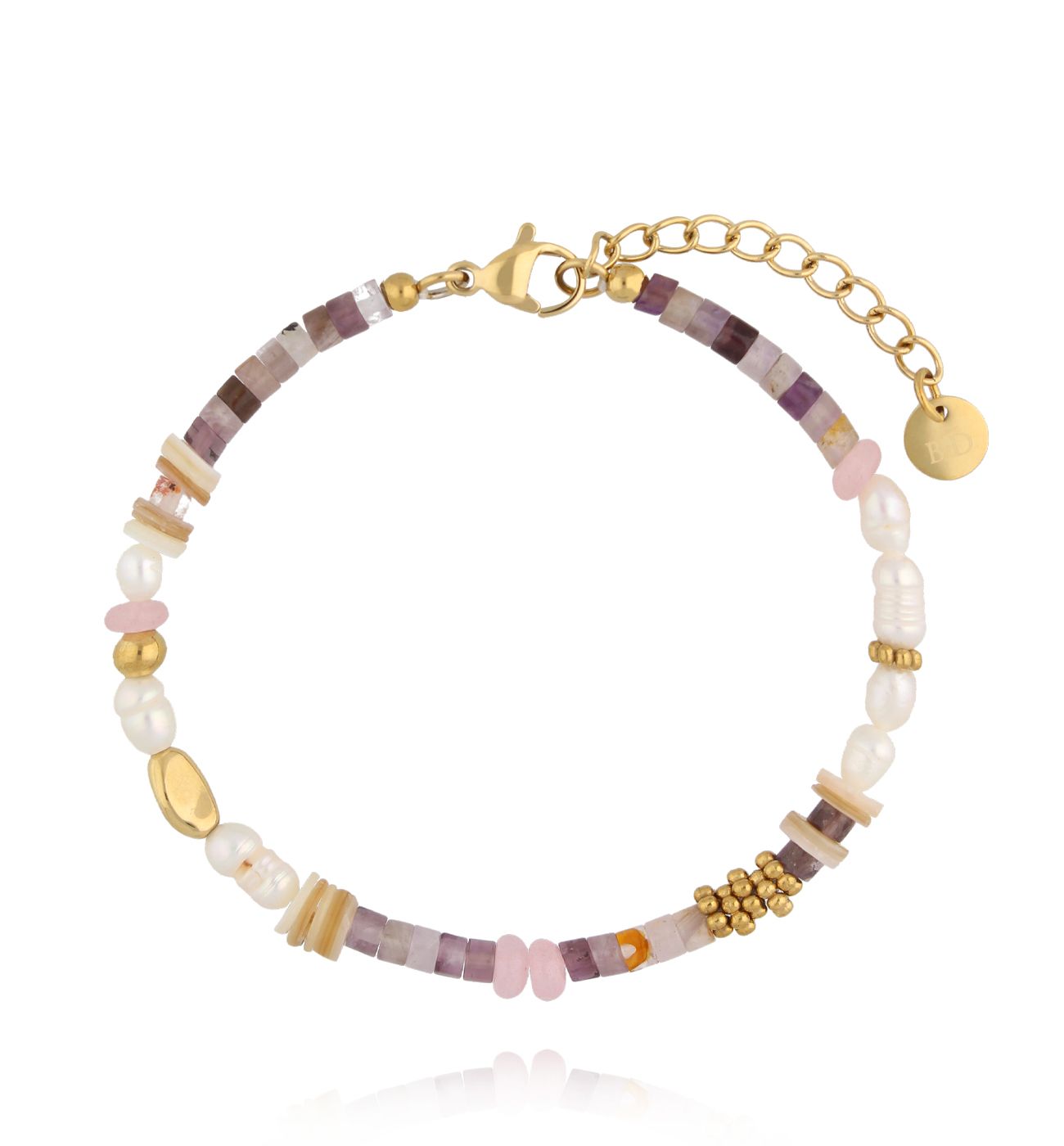 Bransoletka z pereł i fioletowych kamieni - By Dziubeka