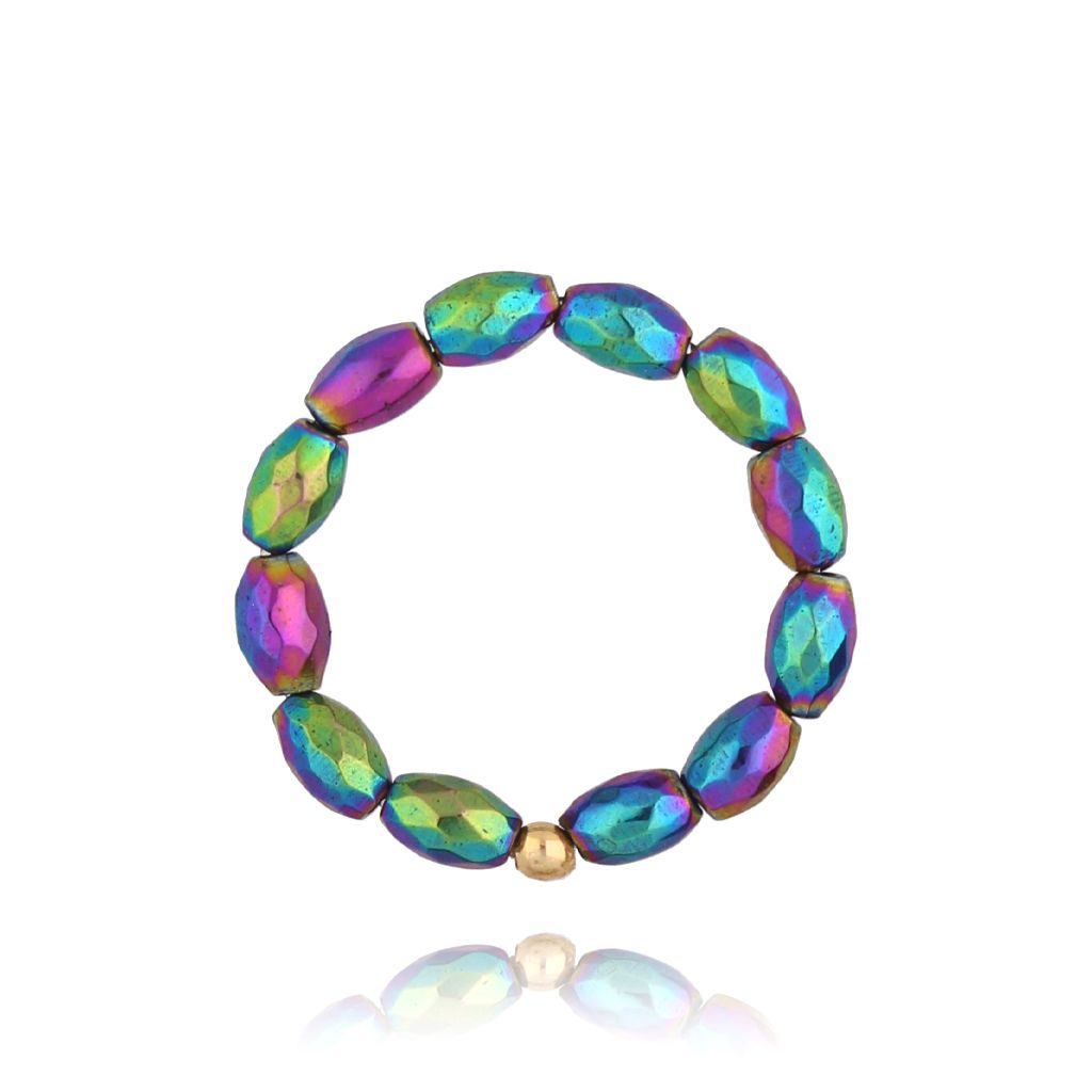 Pierścionek z hematytami fioletowo zielony Vioi - By Dziubeka